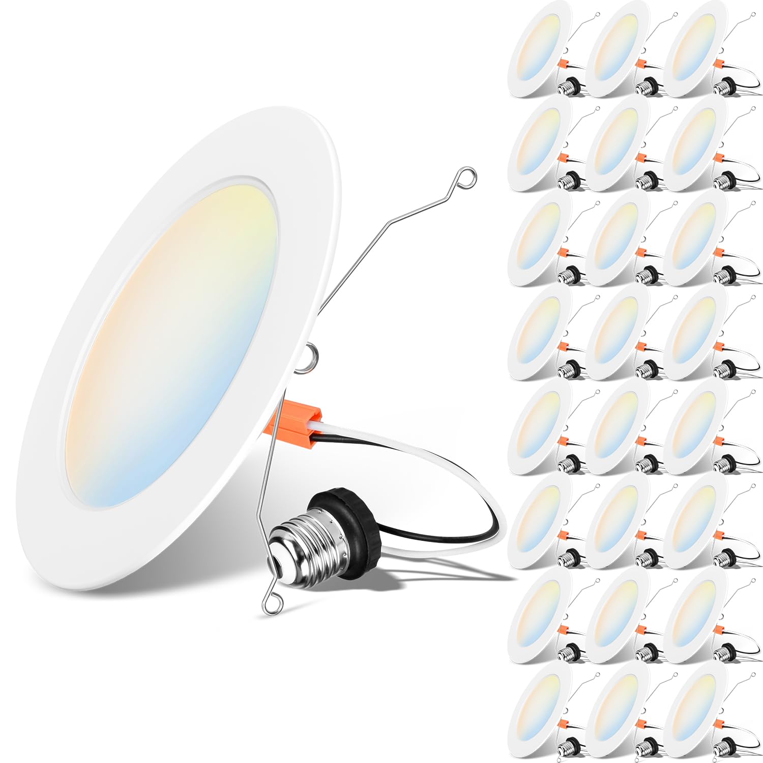 LVWIT 24Pack LED Recessed Light 6inch, Can Lighting Color Selectable 2700/3000/4000/5000/6000K 5CCT, 10W(120W Equivalent) Dimmab