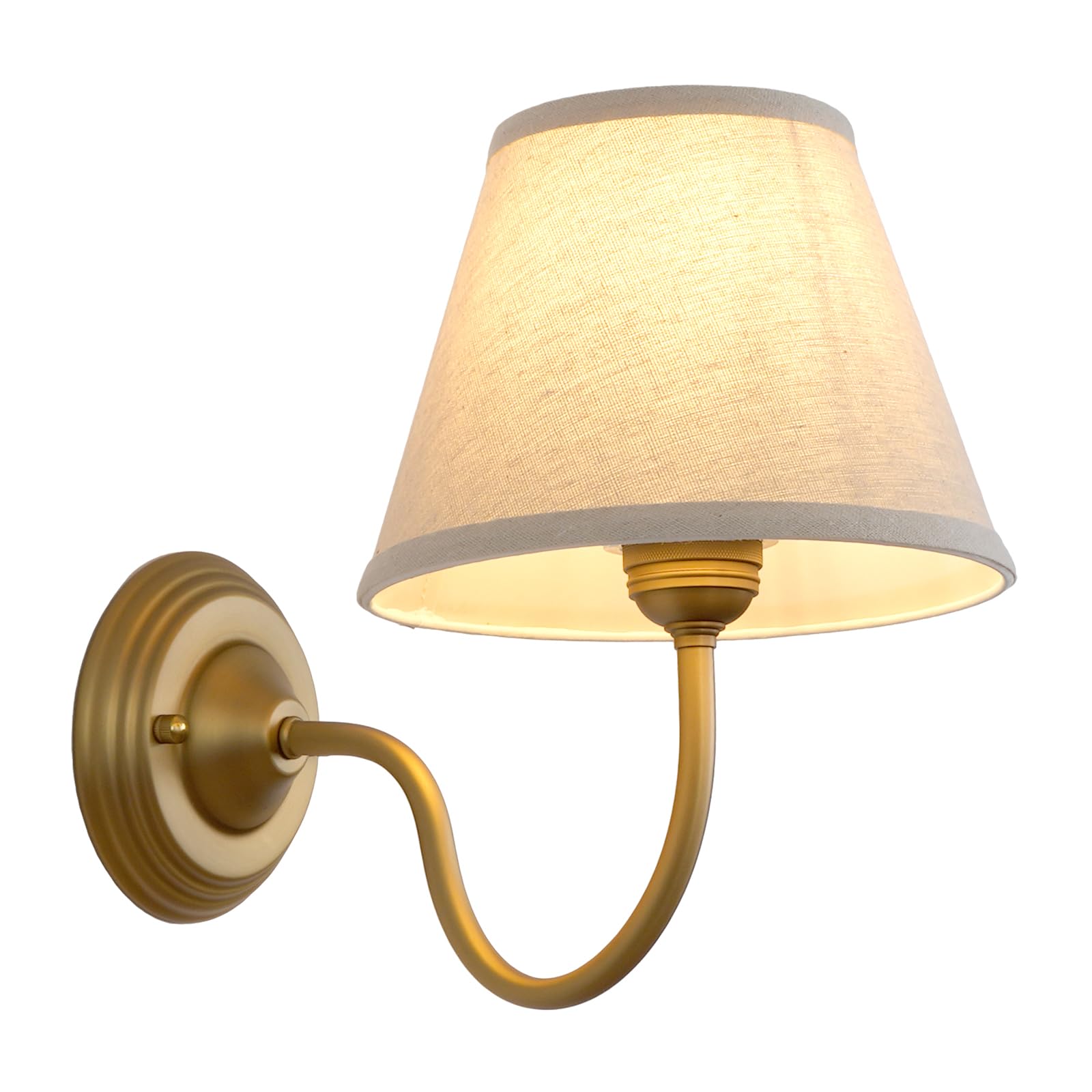 SongCiLT Vintage Curved Arm Fabric Wall Sconce with Linen Cloth Shade, Hardwired Indoor Single Sconce Light Wall Mounted Lamp fo
