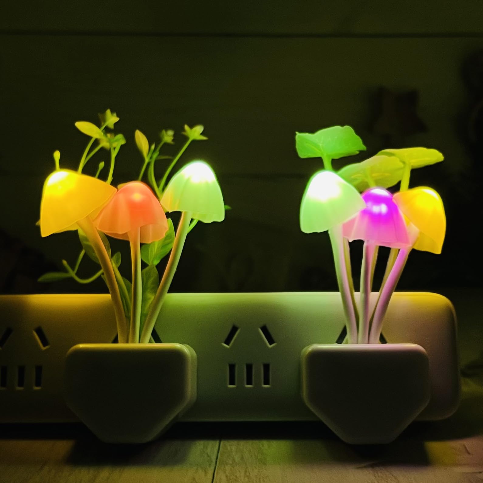 ZEZHOU Mushroom Night Light - 2 Pack Color Changing LED Plug-in Bed Lamp for Kids & Adults, Silicone, Model Z-MNL