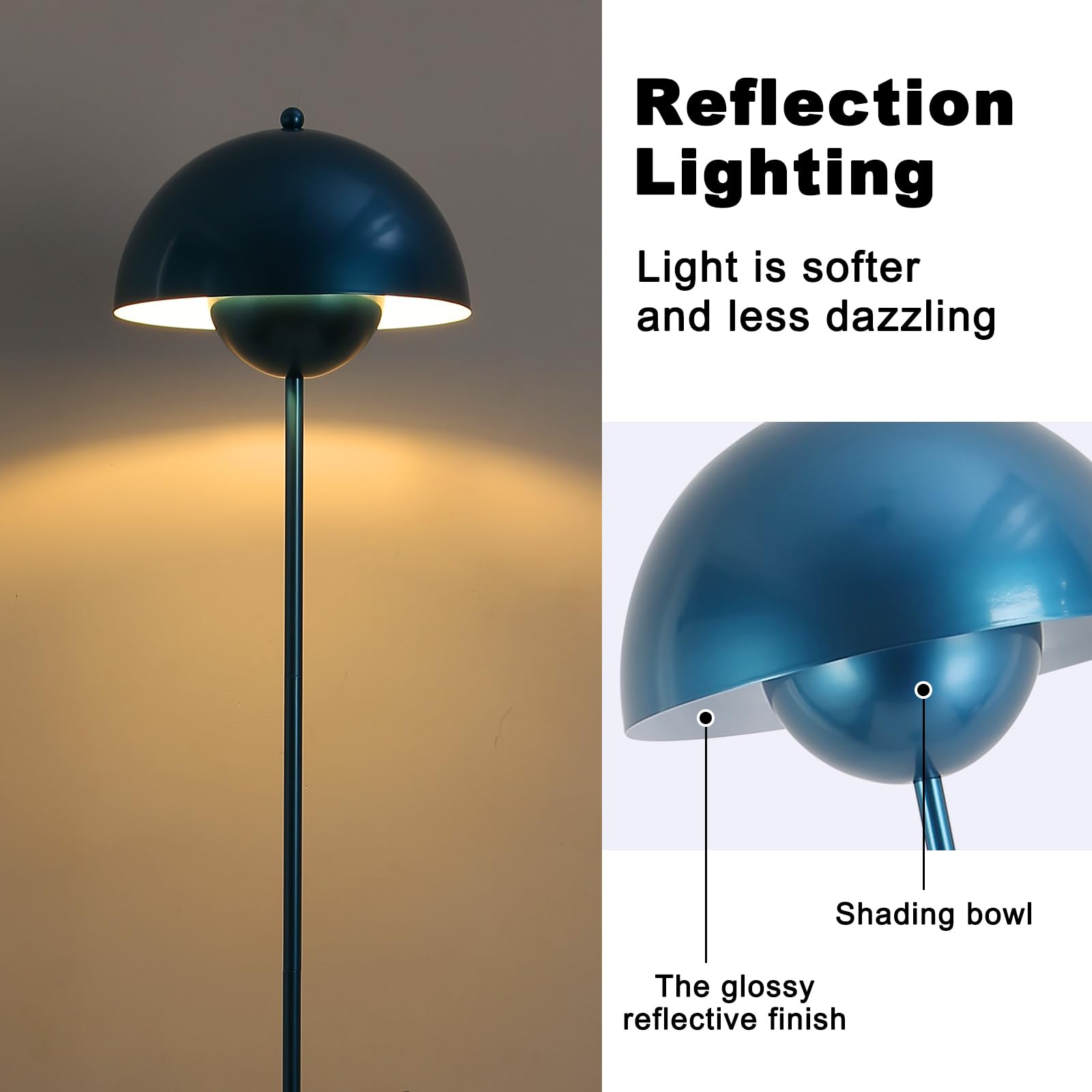 COSYLUX Modern Floor Lamp - Industrial Metal Shade, Tall Standing Design, Pearl Gentian Blue, Ideal for Living Room, Bedroom, Office