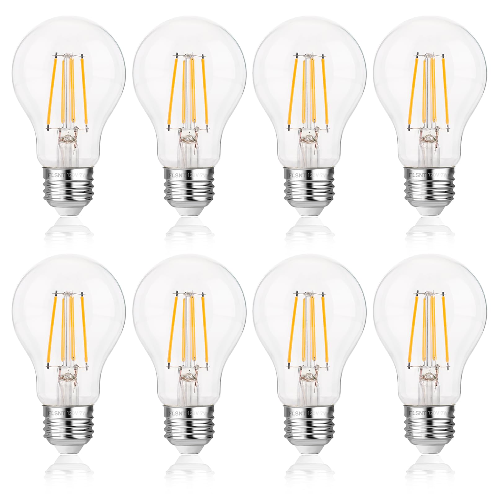 FLSNT A19 LED Light Bulbs 60W Equivalent Dimmable 7W 800 Lumens 2700K Soft White Glass 8 Pack