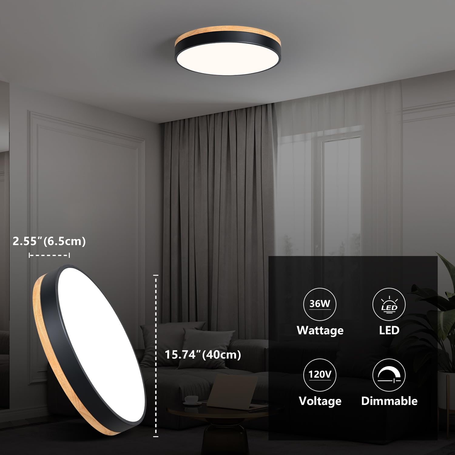 Woknos Modern Dimmable Led Close To Ceiling Light Minimalist Wood Oak Flush Mount Ceiling Light Fixture Circle Lighting For Bedr