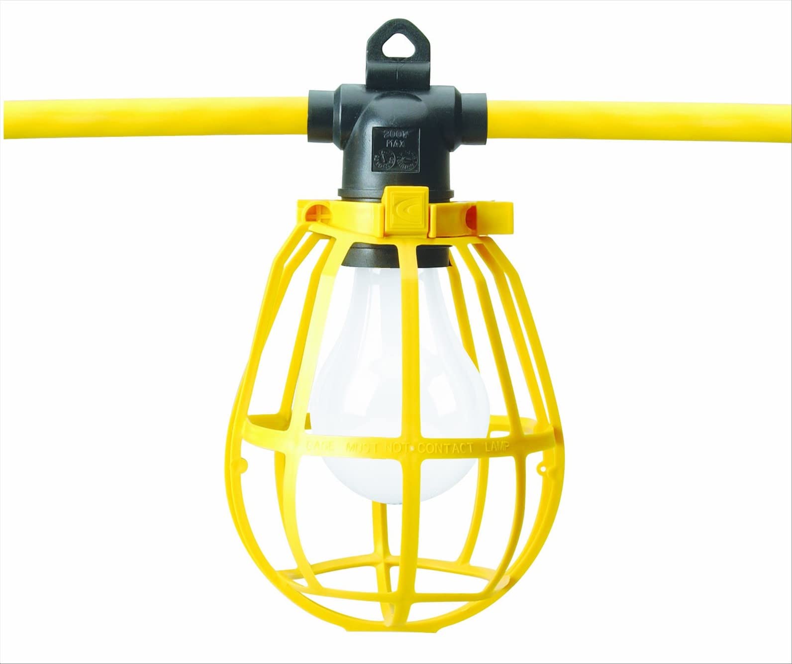 Coleman Cable 07549 Temporary Lighting with 10 Sockets and Plastic Lamp Guards; 3-Prong Plugs (5-15P); 100-Foot