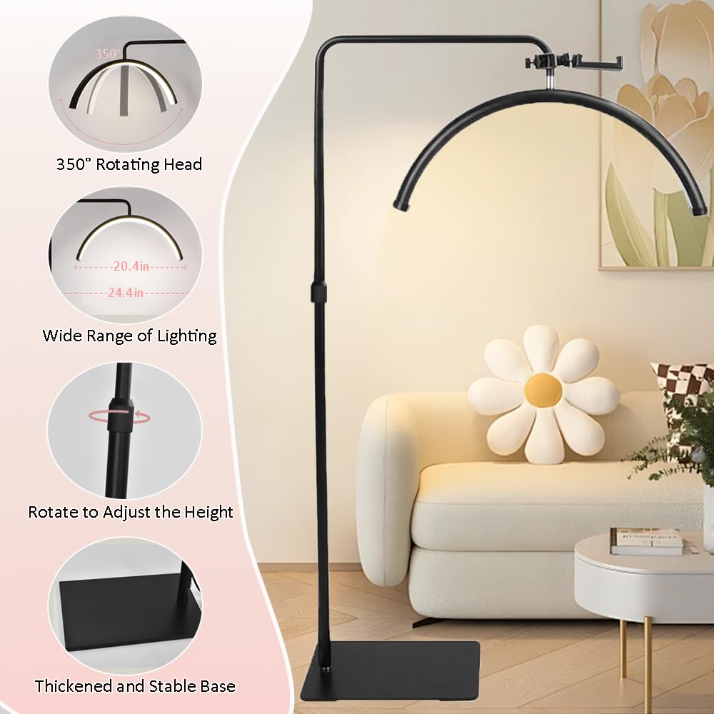Cifupuqu Half Moon Light- Led Dimmable Floor Lamp With Phone Holder For Eyelash Extension, Tattoo Artists, Beauty, Skincare, Adj