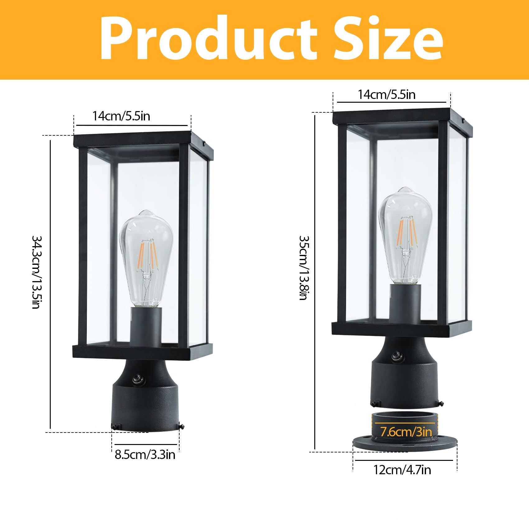 Hulitnag Dusk To Dawn Outdoor Post Lights, Outside Post Light Fixture Waterproof, Post Lights Outdoor With Pier Mount Base For G