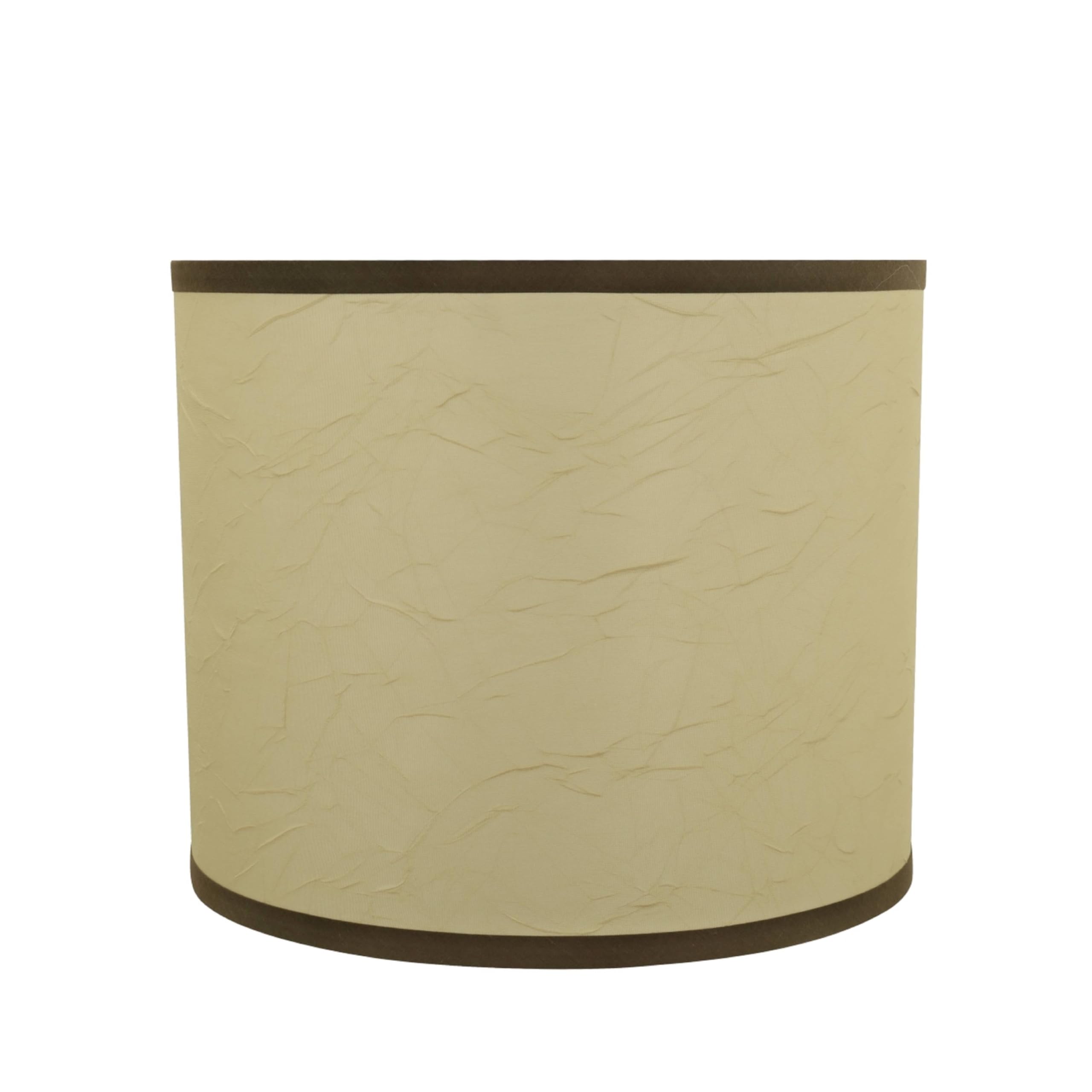 Aspen Creative Drum Lamp Shade, 12in Wide, Crinkled Fabric, Beige & Brown Trim, Model 31098A