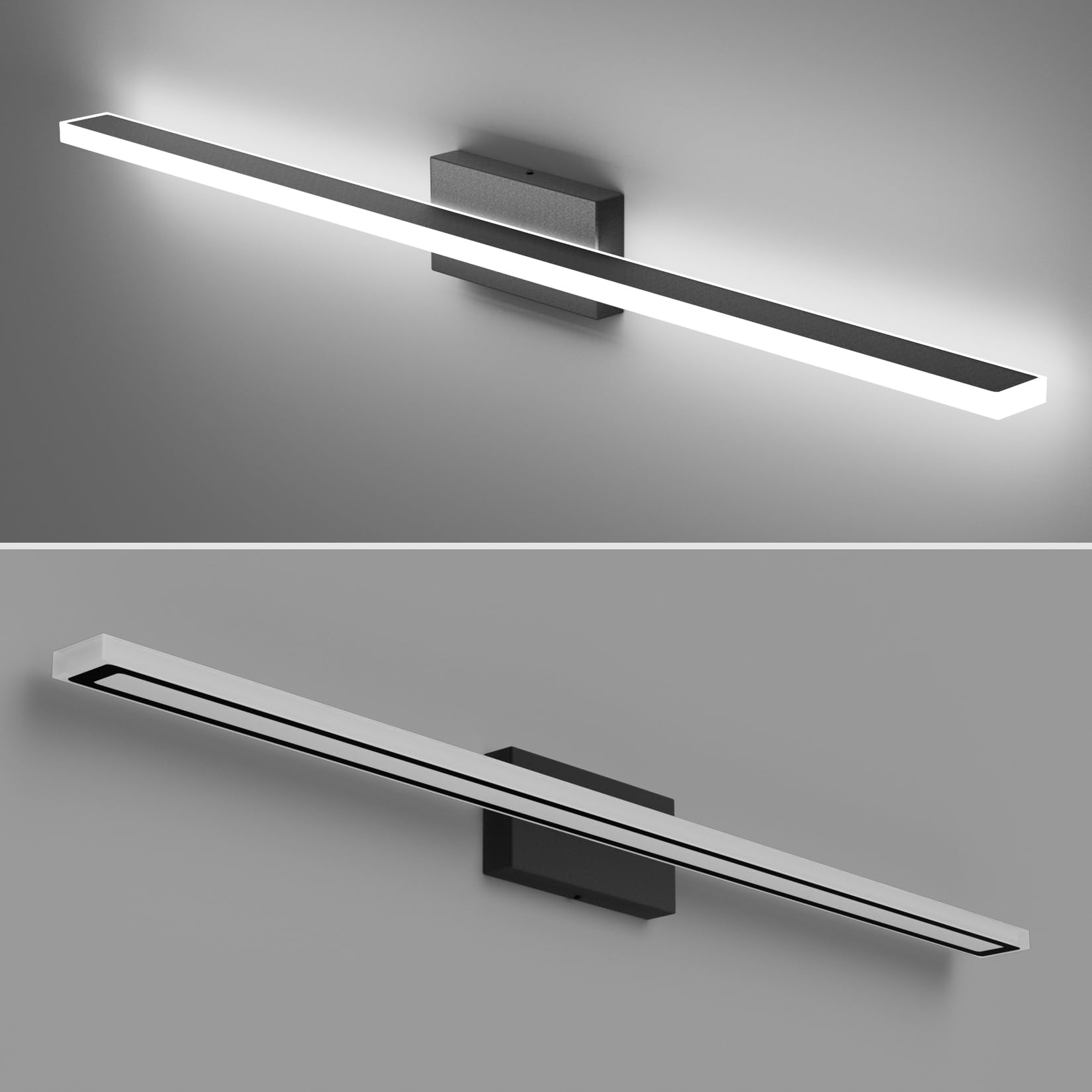 lundwa 48inch Black LED Bathroom Vanity Light Bar 40W Stainless Steel Modern Fixture JS6181