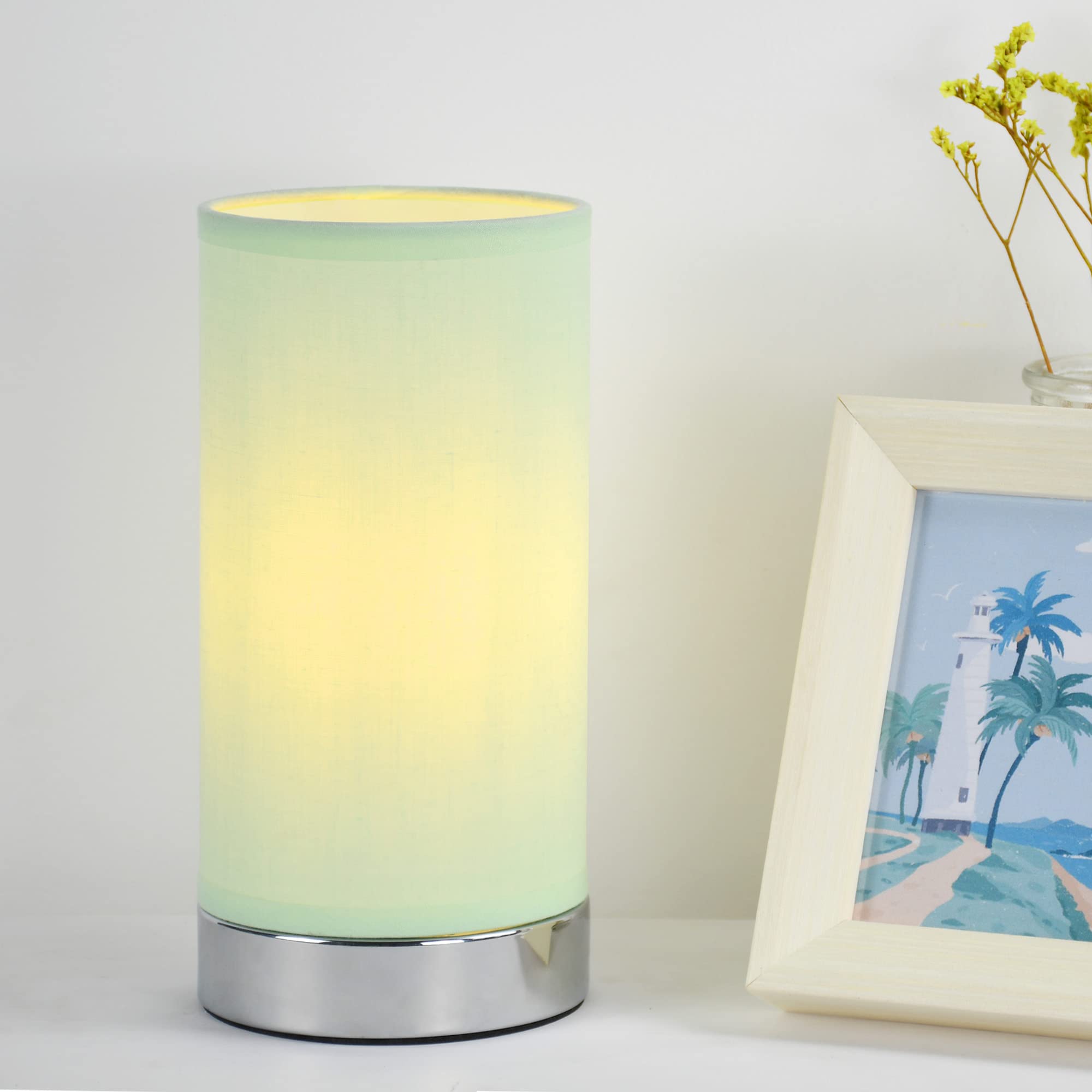 Lampwell Mint Green Small Table Lamp, Modern Bedside/Night Light, Metal & Fabric, Bulb Excluded