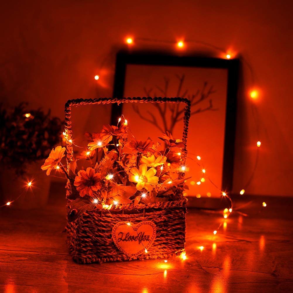 YKB 6 Pack Orange Fairy String Lights, Battery Operated, 3.3ft Silvery Copper Wire, Model SO01-SSL-0506PP