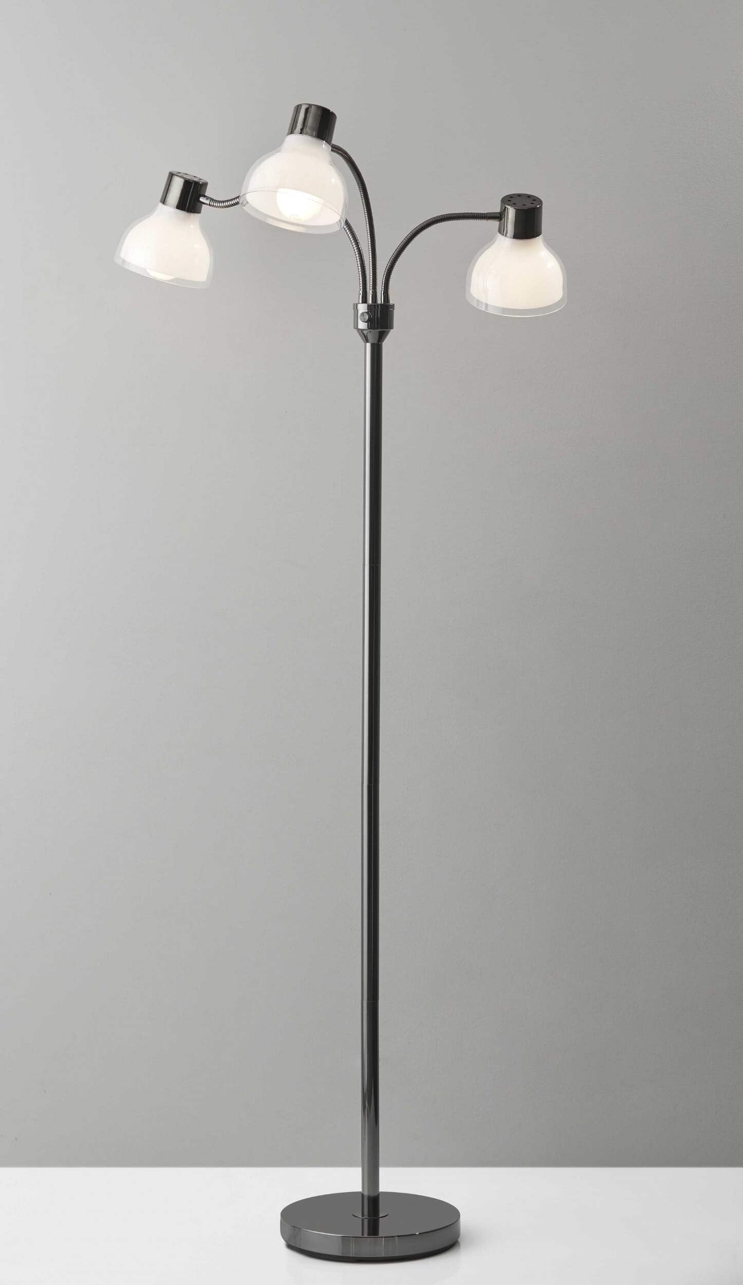 HomeRoots Nickel Three Light Tree Floor Lamp with White Bowl Shade, 69in Height