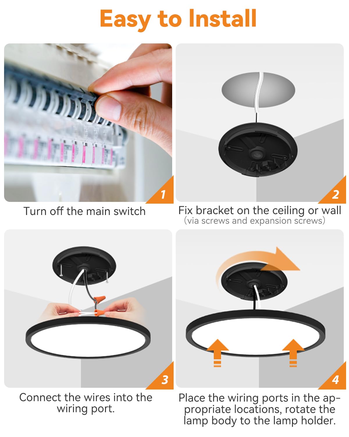 Slochi LED Flush Mount Ceiling Light, 24W, 9-Inch, Black, Ultra Slim for Bedroom, Kitchen, Hallway - Model f973224b-542c-4288