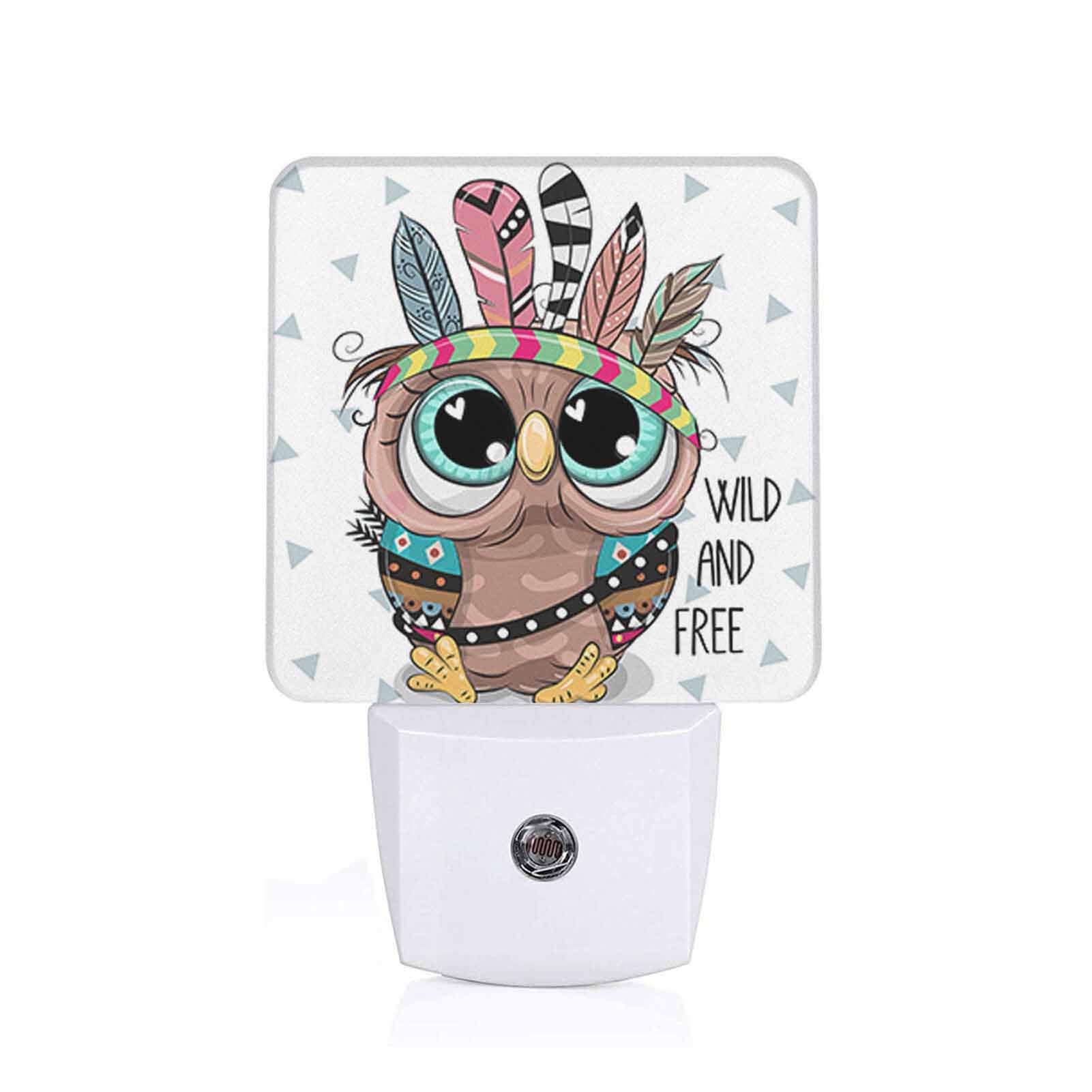 Chrobak LED Night Light, Cute Cartoon Tribal Owl, Energy Efficient, Dusk to Dawn Sensor, Plug-in, White