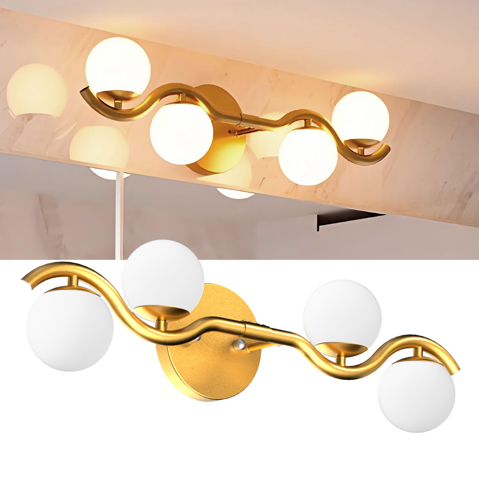 Lightdot 27in Gold Bathroom Vanity Light | 4-Light S-Frame Design | Shatterproof Shades | G9 Socket & Bulbs Included