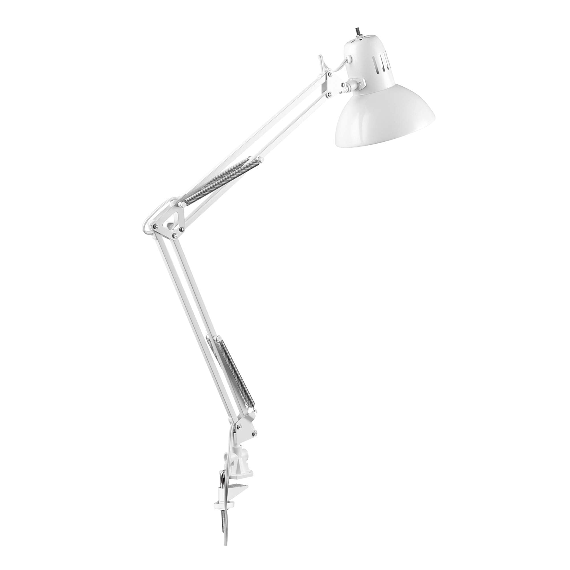 GLOBE Electric 52847 31.5 Inch Swing Arm Clamp-On White Desk Lamp with Nickel Accents, On/Off Rotary Switch, Book Reading Light,