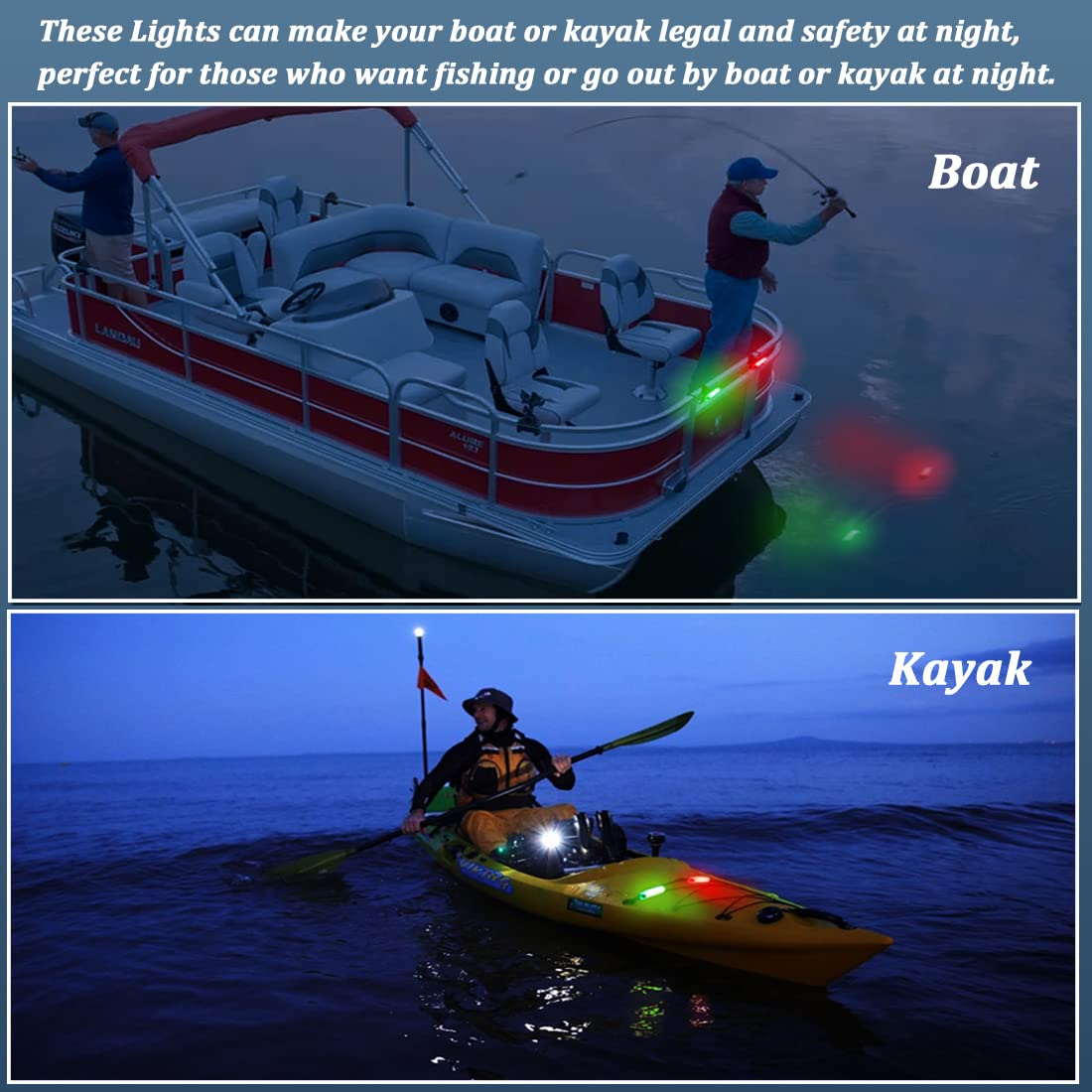 Botepon Kayak Navigation Lights Stern Lights Battery Operated, Waterproof Kayak Lights For Night Kayaking, Paddle Board Lights, Marine Safety Lights For Pontoon Boat, Bass Boat, Dinghy