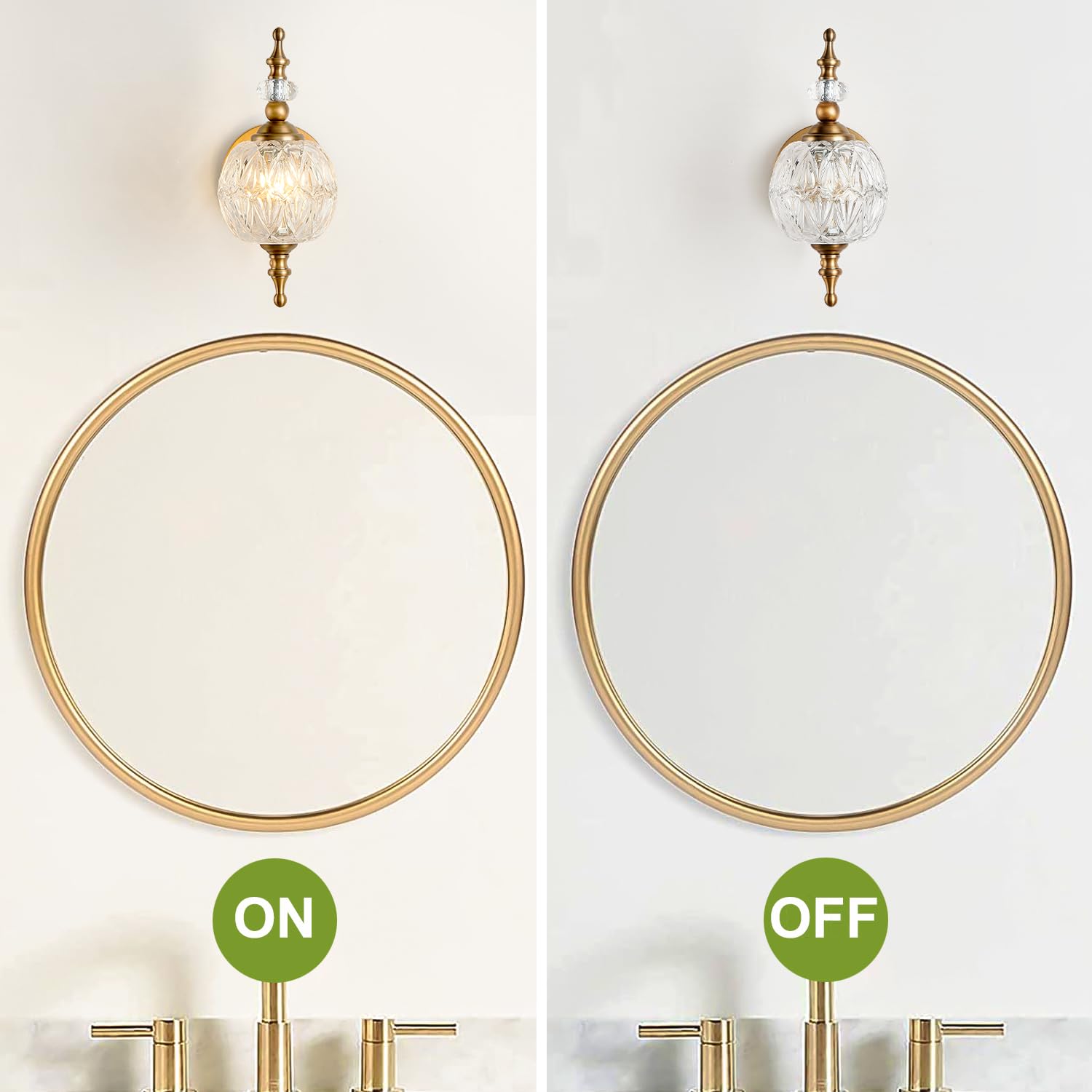 Tlolgt Vintage Bathroom Wall Sconces, 1-Light Wall Light Fixtures With Crystal Glass Shade Retro Bathroom Vanity Light Fixtures