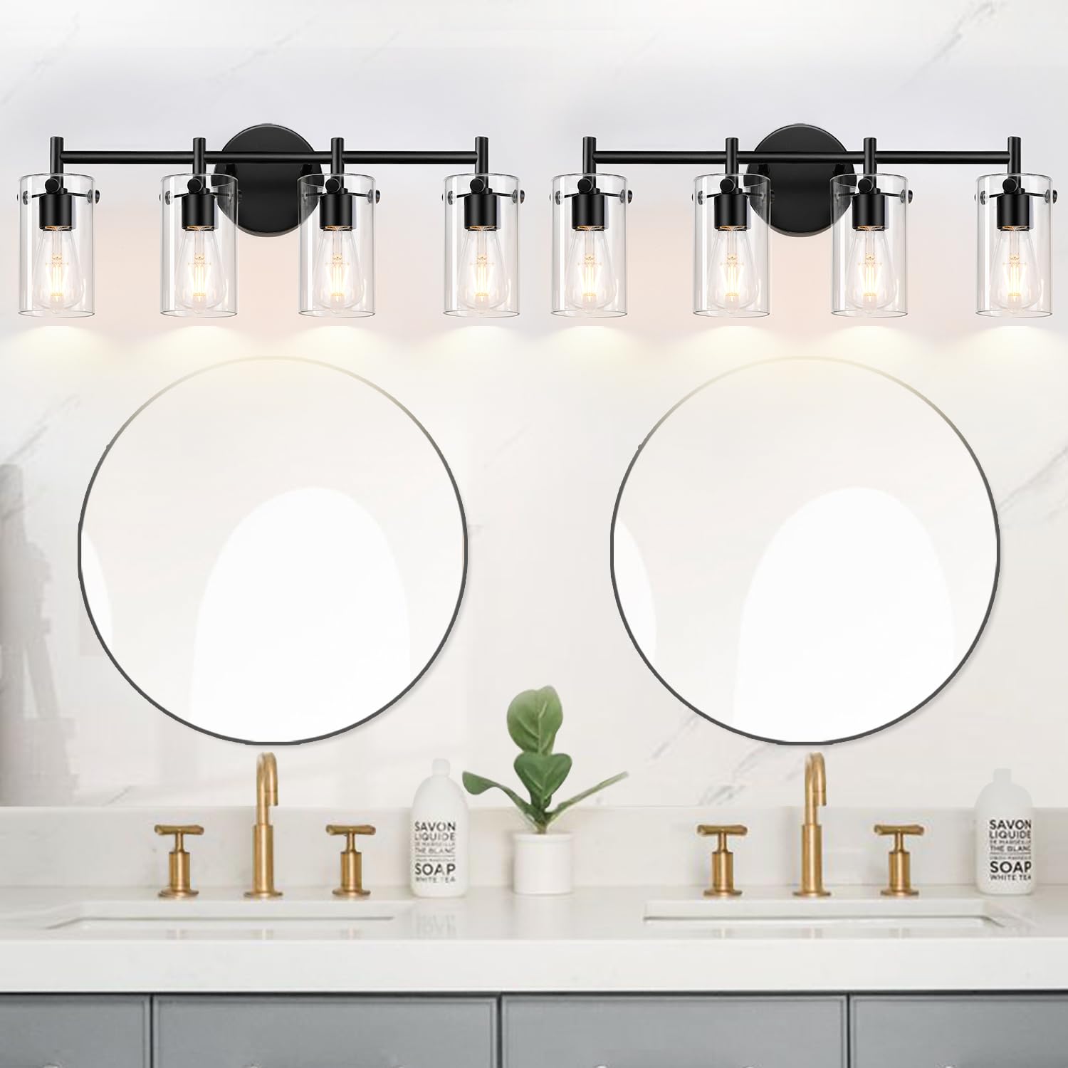 Bathroom Light Fixtures 2023 Upgrade, 4-Light Matte Black Bathroom Vanity Light, Black Bathroom Lights Over Mirror With Clear Gl