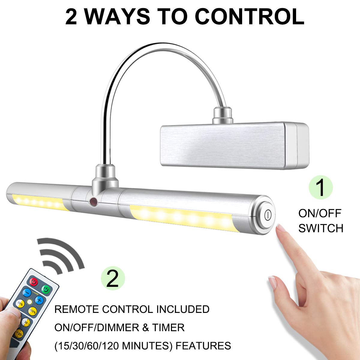 LUXSWAY Battery Powered Picture Light, Wireless Art Display Light, 3 Brightness Modes, 8.9 Inch, Silver, Model DY602YW-Silver