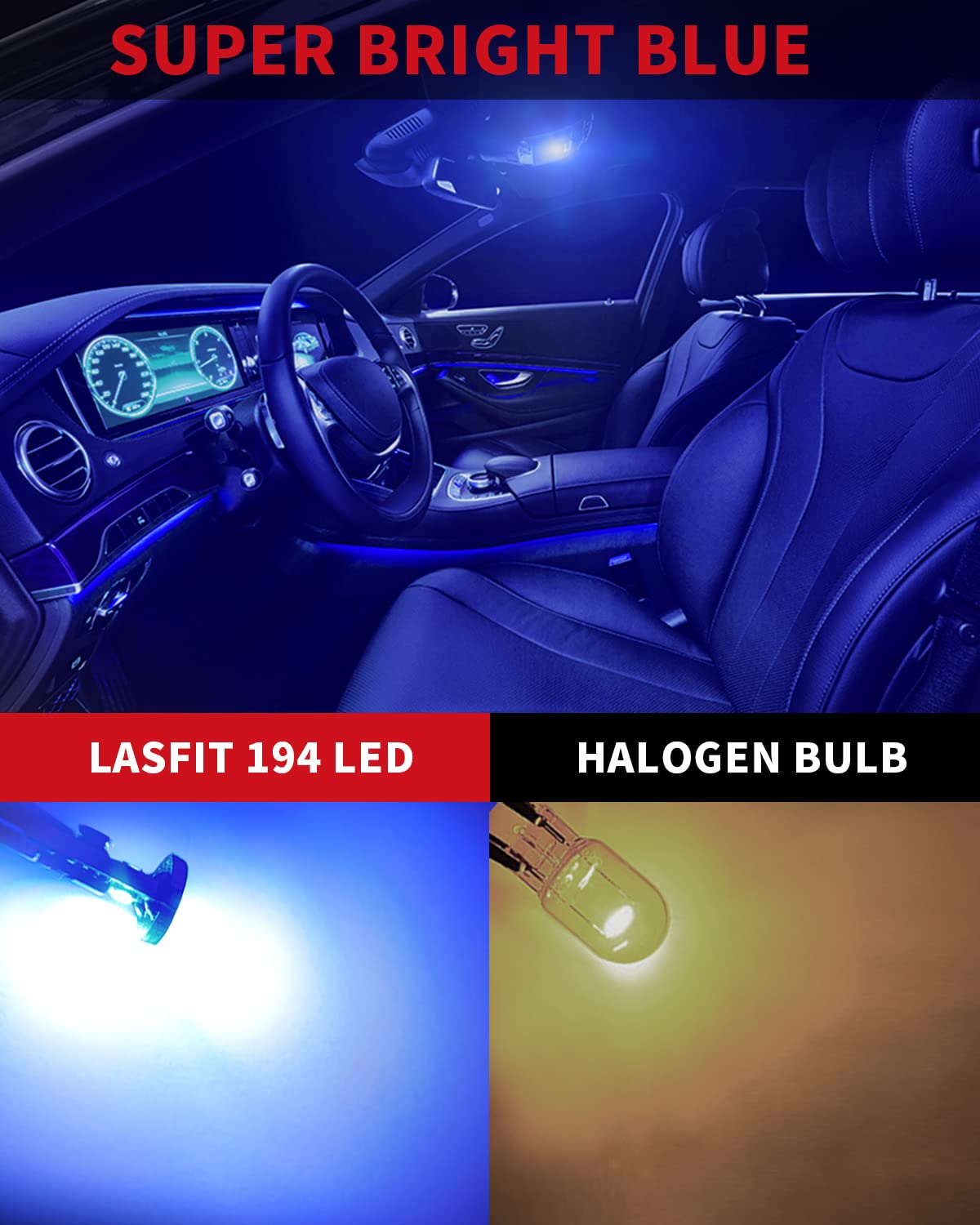 LASFIT LED Bulb T10 194 168 192 2825 Canbus Error Free 400LM Pack of 2 Blue