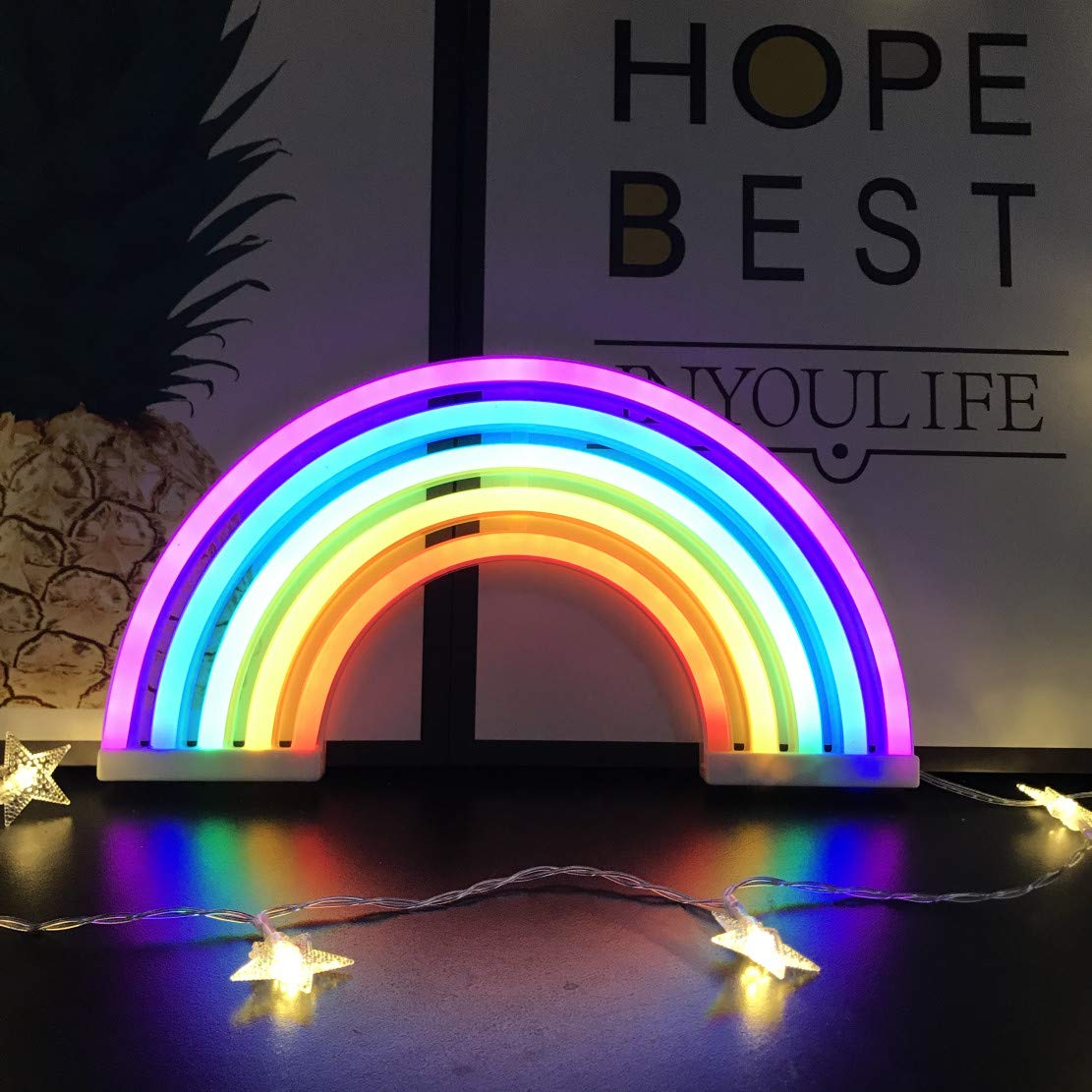 QiaoFei Rainbow Neon Light Sign LED Lamp for Kids, Battery/USB Operated, Colorful Wall Decor, Model QFLIGHT19030712