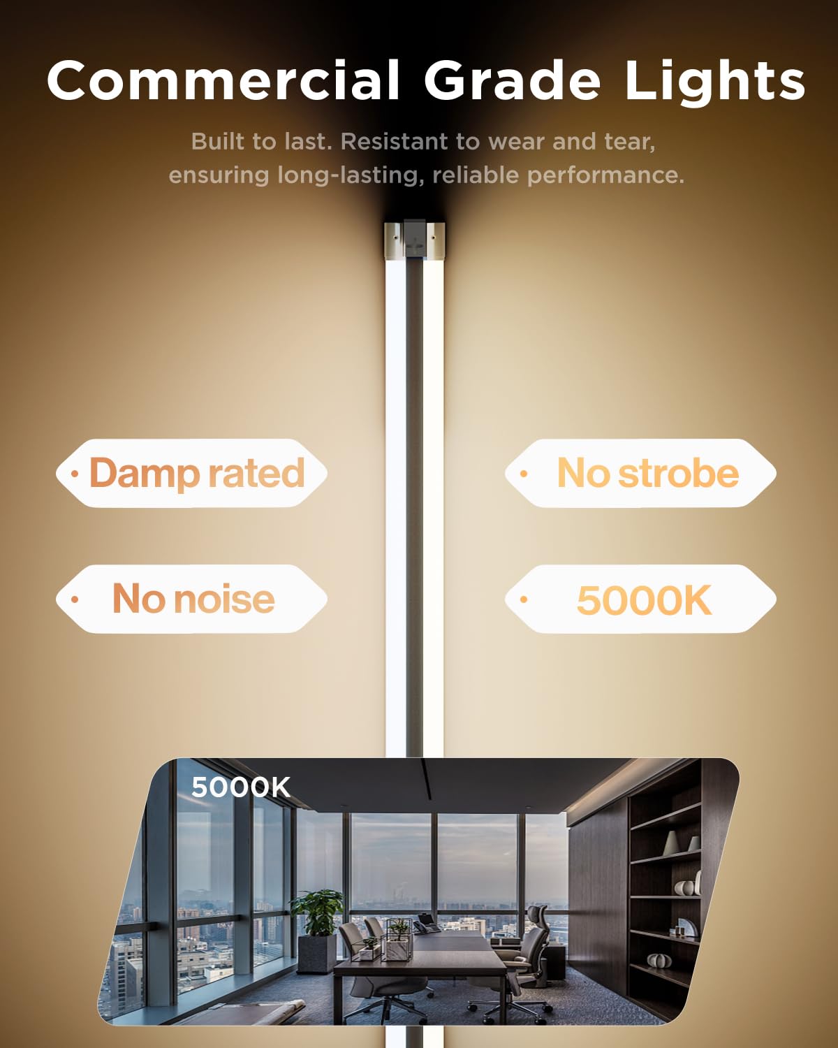 Sunco 6 Pack LED Utility Shop Light, 4500 LM, 5000K Daylight, 4 FT Integrated Fixture, Surface/Suspension Mount, White