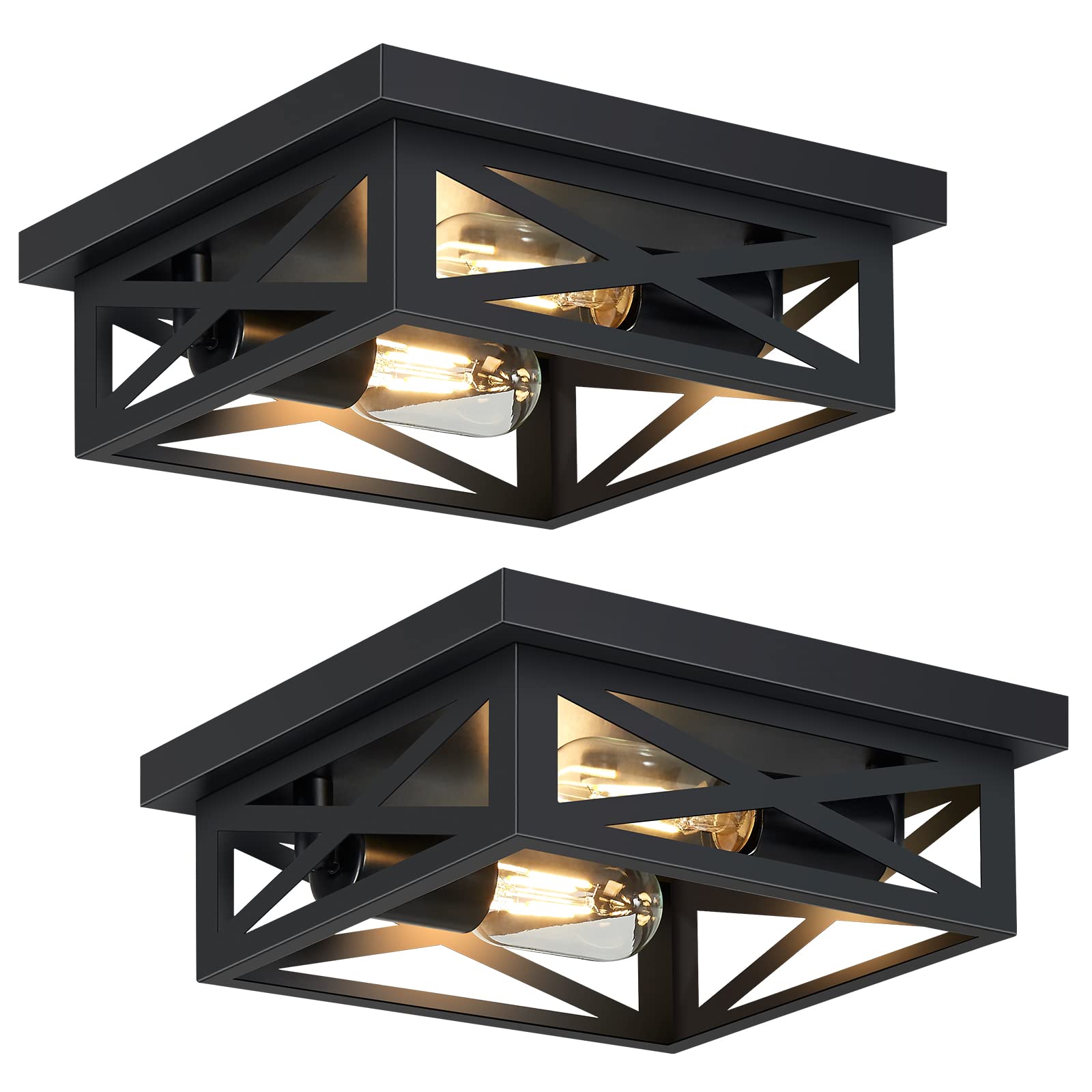 Skejao Black Flush Mount Ceiling Light Fixture,2-Light Square Hallway Light Fixtures Ceiling,Light Fixtures Ceiling Mount For Farmhouse,Kitchen,Hall,Bedroom (2 Pack)