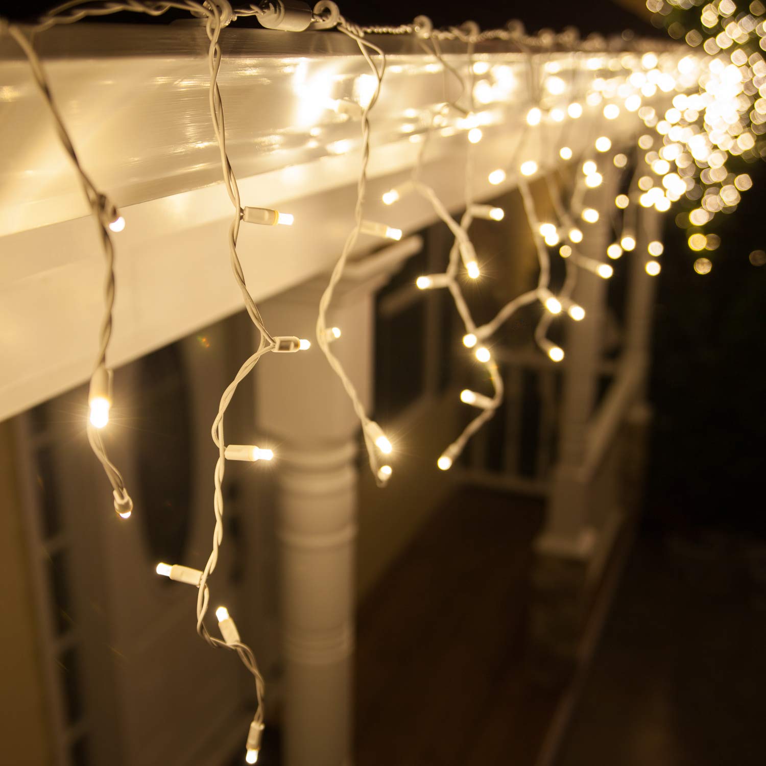 Wintergreen Lighting 70 5mm Warm White LED Icicle Christmas Lights, 7 ft White Wire Indoor/Outdoor Commercial Grade Holiday, Par