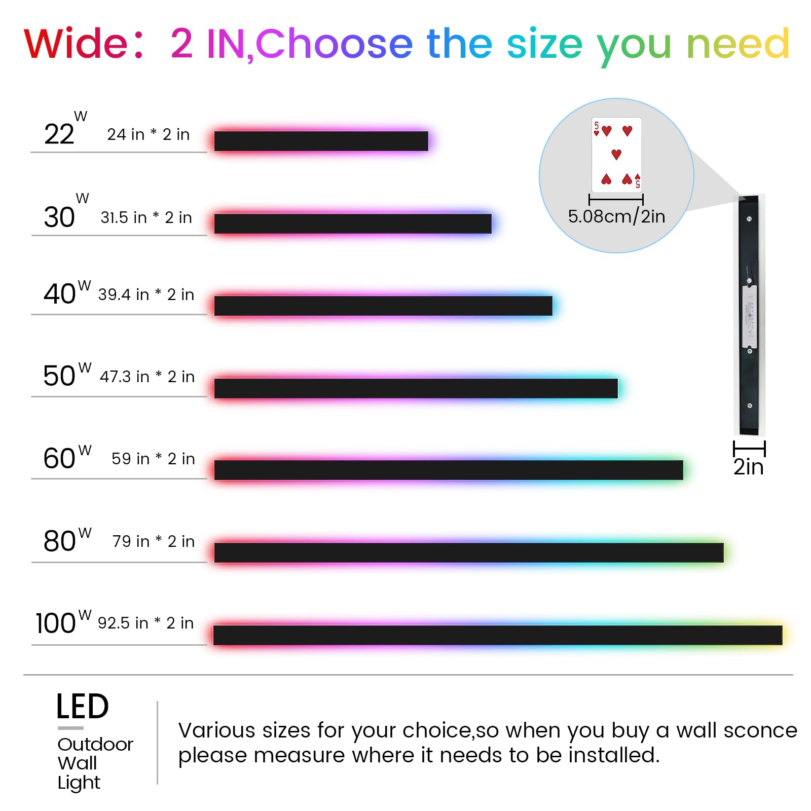 Niuzdu Outdoor Wall Lights - 2 Pack 92.5 Inch Black Exterior Light Fixtures Wall Mount, Rgb Modern Porch Lights Wall Sconce, Long Linear Wall Outside Lighting For House, Garage, Front Door