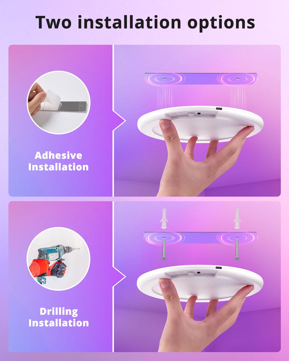 Wowatt 13 Colours Battery Operated Ceiling Light, Rechargeable Motion Sensor Light Indoor Wireless Shower Light With Remote, 7.4