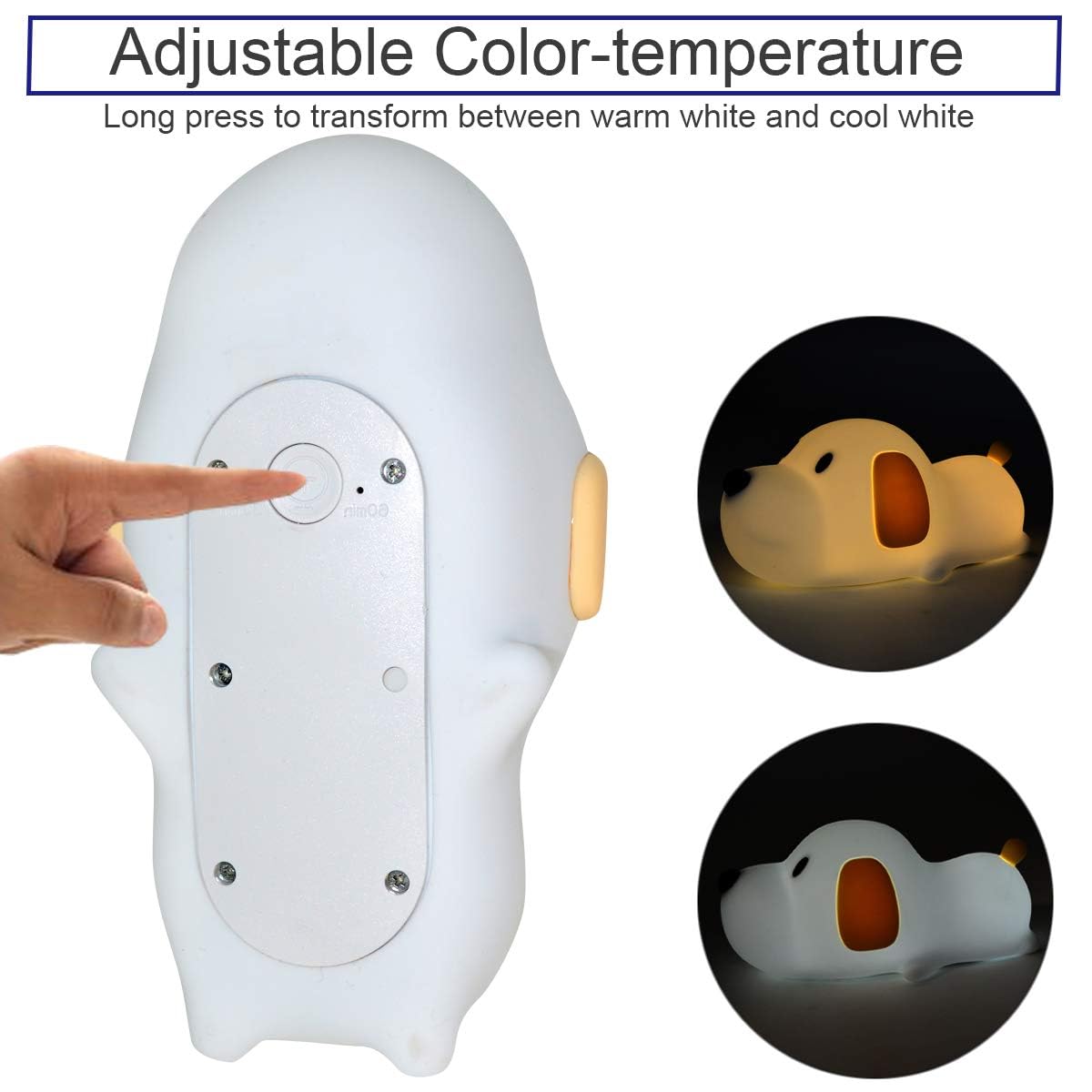 S Nmt Silicone Led Puppy Night Light With Touch Sensor, Timer, Warm & Cool Color Modes For Kids