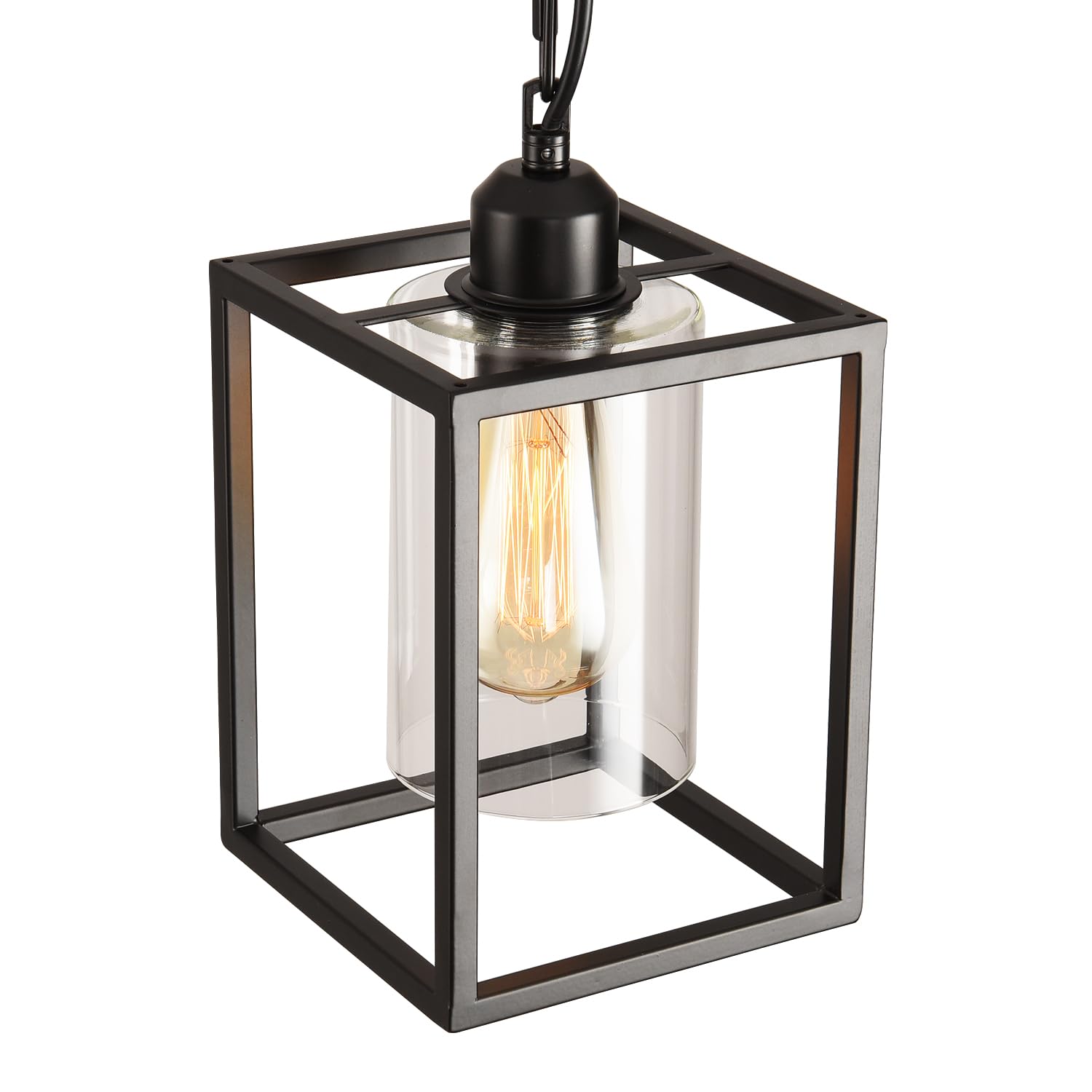 3 Pack Farmhouse Pendant Light Black Metal Frame Hanging Light Fixture With Clear Glass Shade  Adjustable Chains Industrial Mini Pendant Lighting For Kitchen Island Entryway Porch Foyer