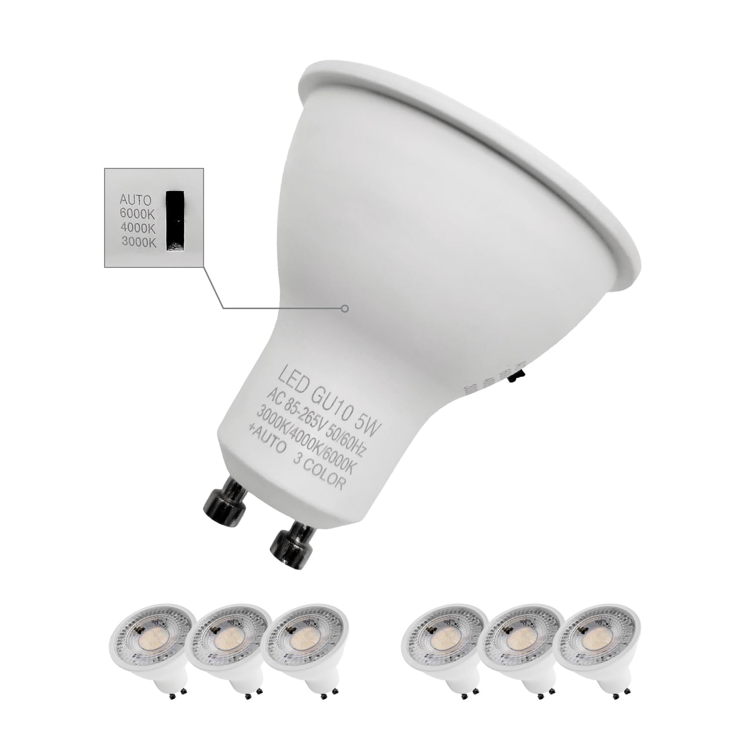 QLEE Mr16 Led Bulb 3cct Dimmable 50w Equivalent Narrow 60 Beam Selectable Color Temperature 3000k 4000k 6000k Gu10 Base for Rece