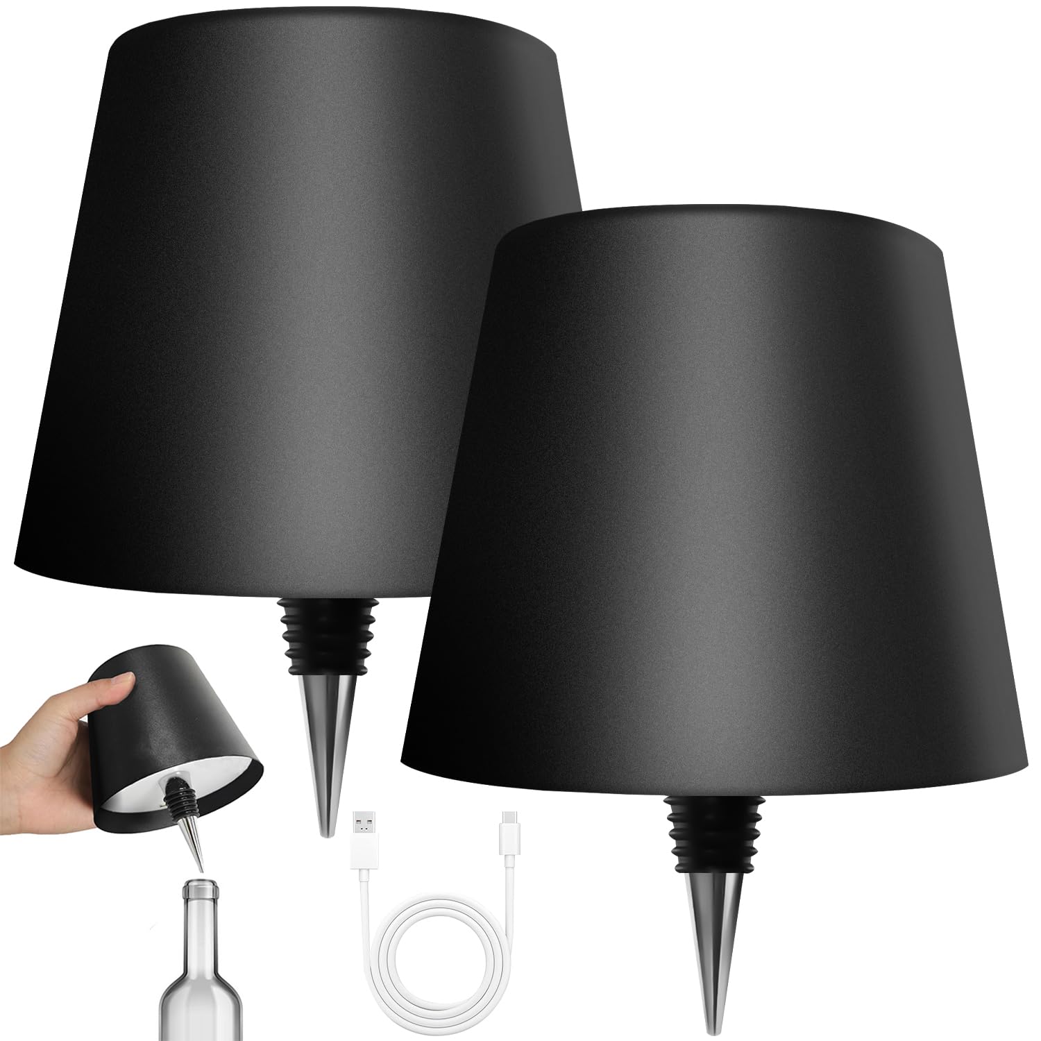 2 Pack Wireless Bottle Lamp, Wine Bottle Lights With Touch Dimming, Rechargeable 3 Color Temperatures Table Lamps, Bottle Lamp S