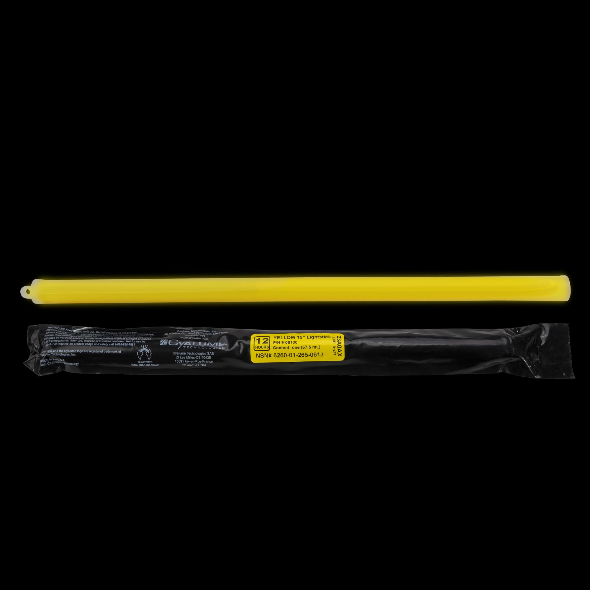 Cyalume Military Grade Yellow Glow Sticks - Premium Bright 6    Chemlight Emergency Glow Sticks With 8 Hour Duration (Bulk Pack
