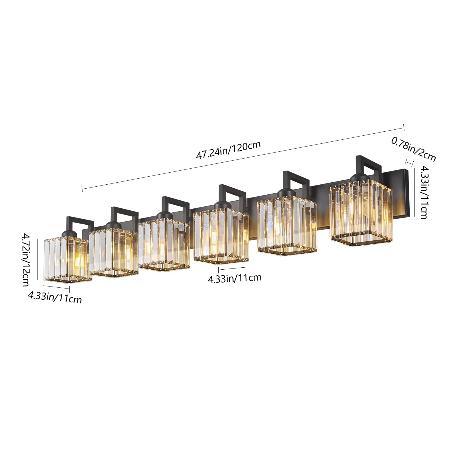 FDPBY Modern Crystal Bathroom Vanity Light 6-Light Black Metal JW-003