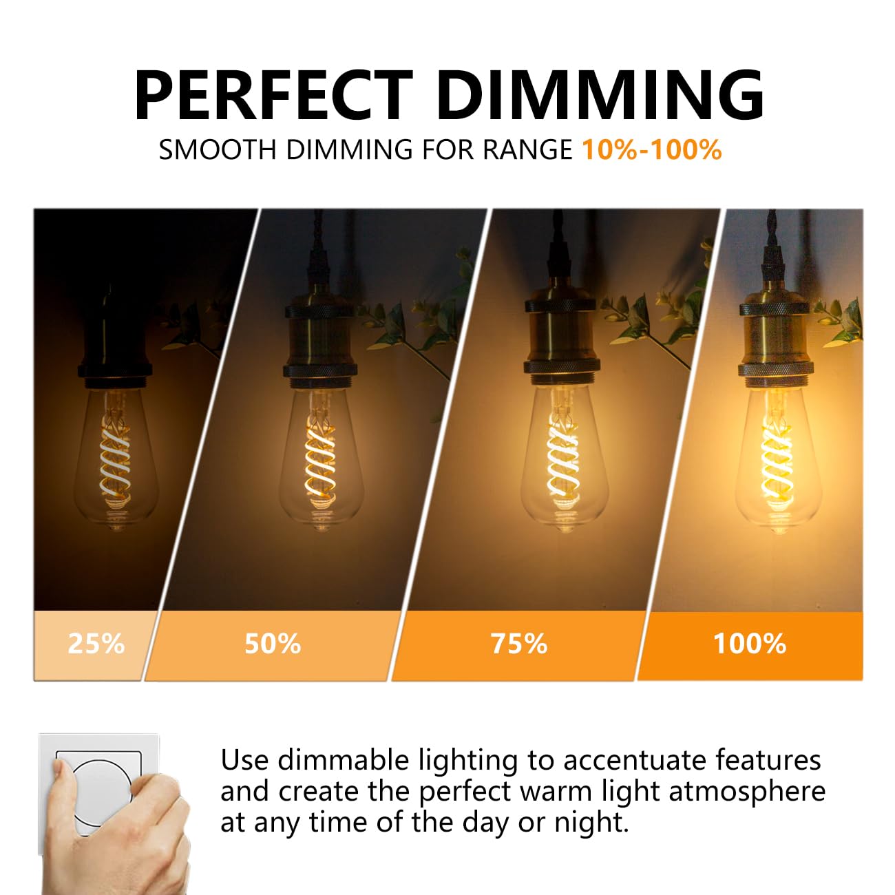 BORT Dimmable LED Edison Bulbs, 6W Equivalent, ST58 2700K Warm White, 4-Pack, Antique Flexible Spiral Filament