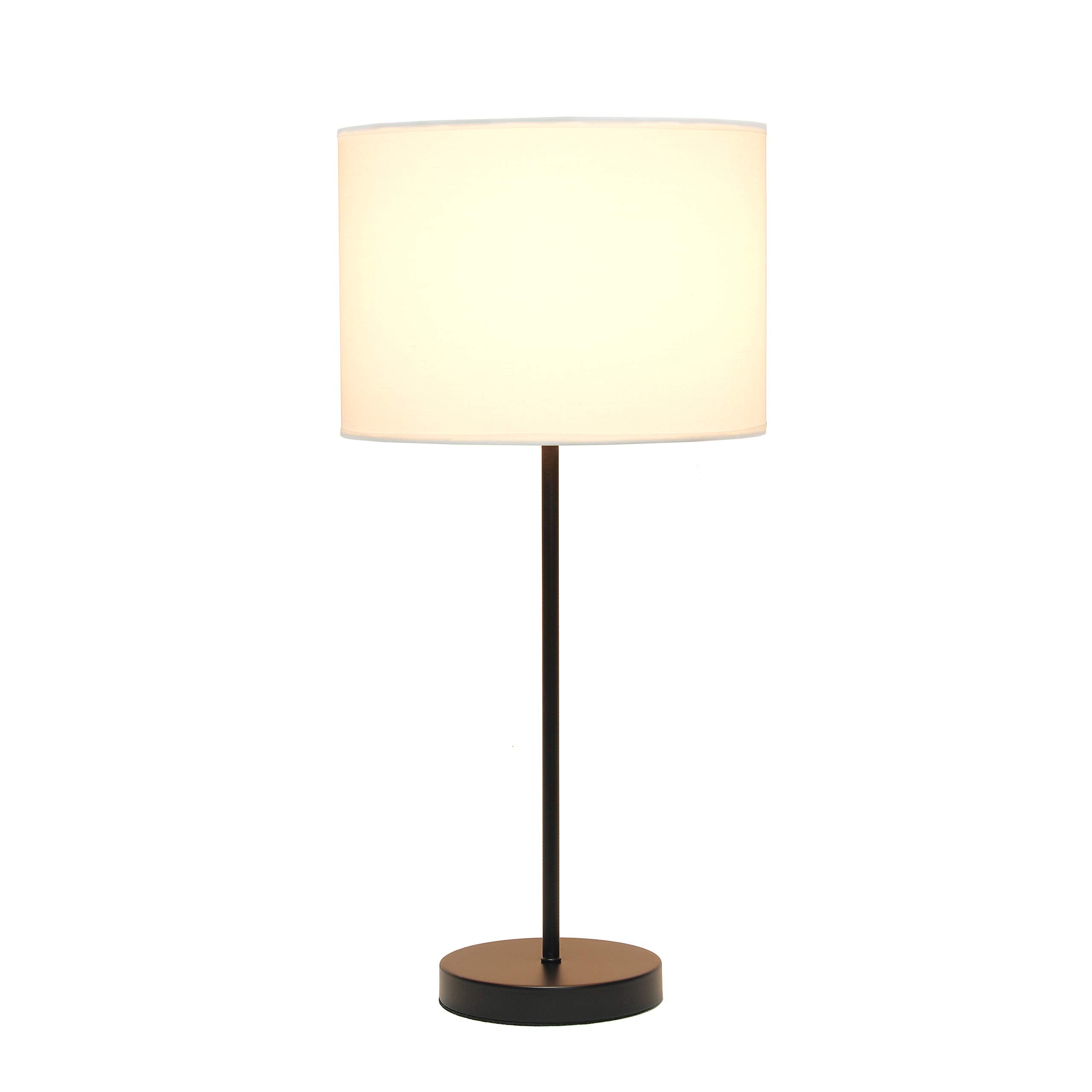Simple Designs Lt2040-Baw 23" Standard Metal Stick Lamp With Round Base And Drum Fabric Shade For Home Décor, Bedroom, Office, Dorm, Living Room, Entryway, Foyer, Black