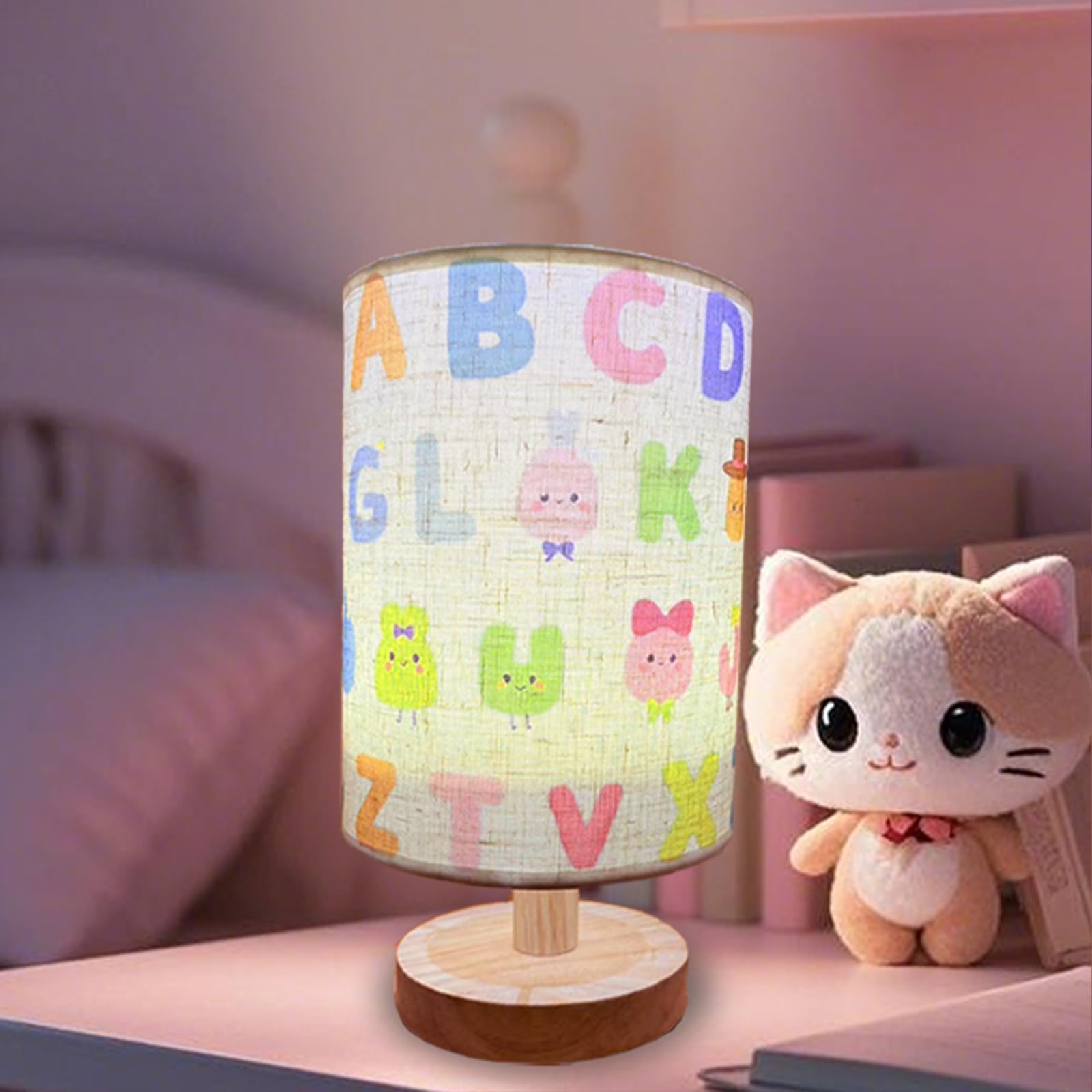 HYLING Kids Lamps for Bedrooms Girls, Cartoon Alphabet Table Lamp 3 Color Changing LED Night Light with 9 Brightness Levels Wood
