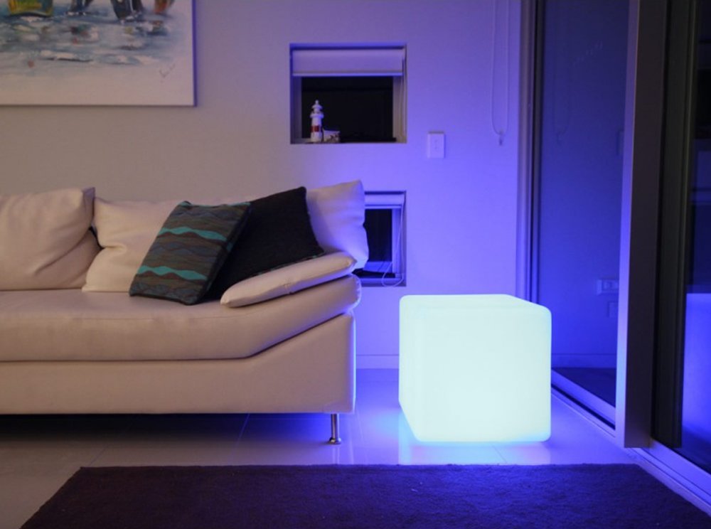 Mr.Go LED Color Changing Cube Stool, 14-Inch, Polyethylene, 16 RGB Colors, Ideal for Home Garden Patio Bar Pool Party