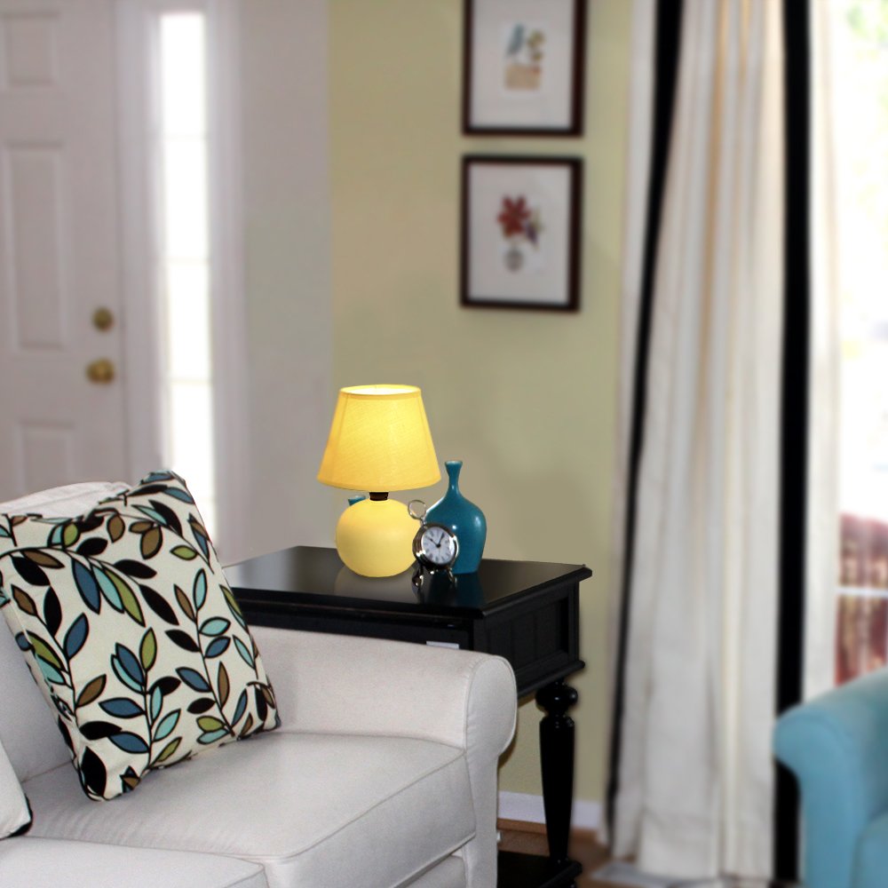 Simple Designs Lt2008-Ylw Mini Ceramic Globe Table Lamp With Matching Fabric Shade, Yellow