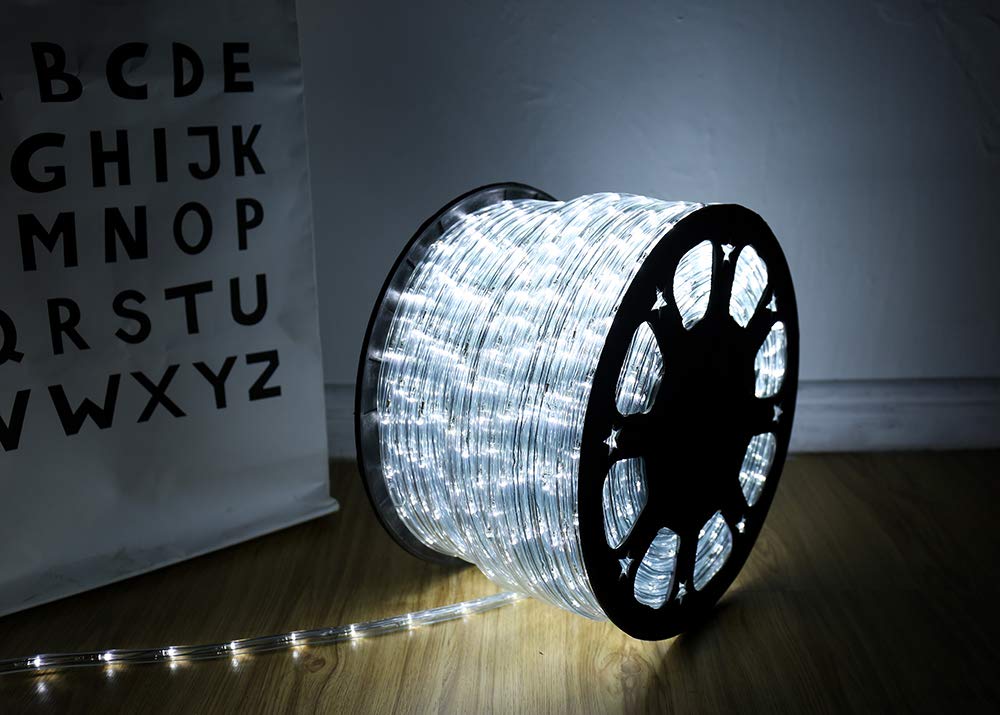 HuiZhen 100ft LED Rope Lights, 720LED Waterproof White Outdoor Lights for Party, Wedding, Trees, Model EDCC-06