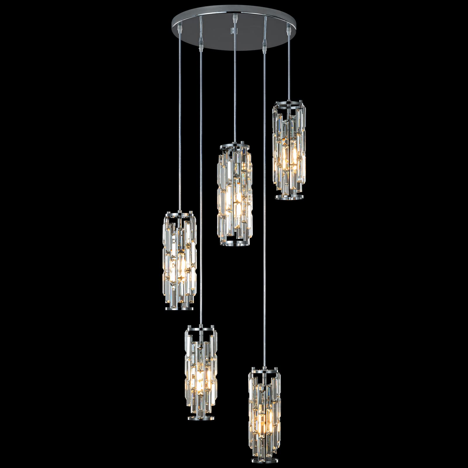 Lmqnine 5-Light Chrome Pendant Light Fixture, Adjustable Mini Crystal Chandelier For Kitchen & Dining