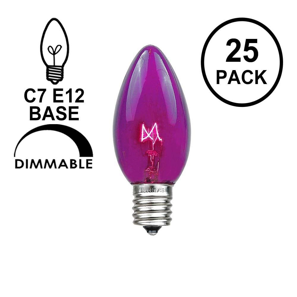 Novelty Lights Christmas Replacement Bulbs - C7/E12, 5W, 25 Count, Purple Glass