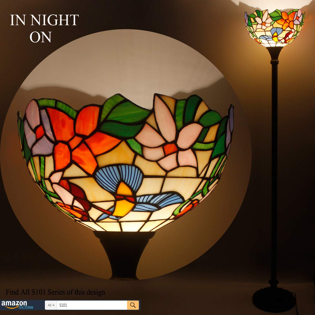 WERFACTORY Tiffany Lamp Shade Replacement, 12x12x6 Inch, Cream Amber Stained Glass, Hummingbird Style S101 Series