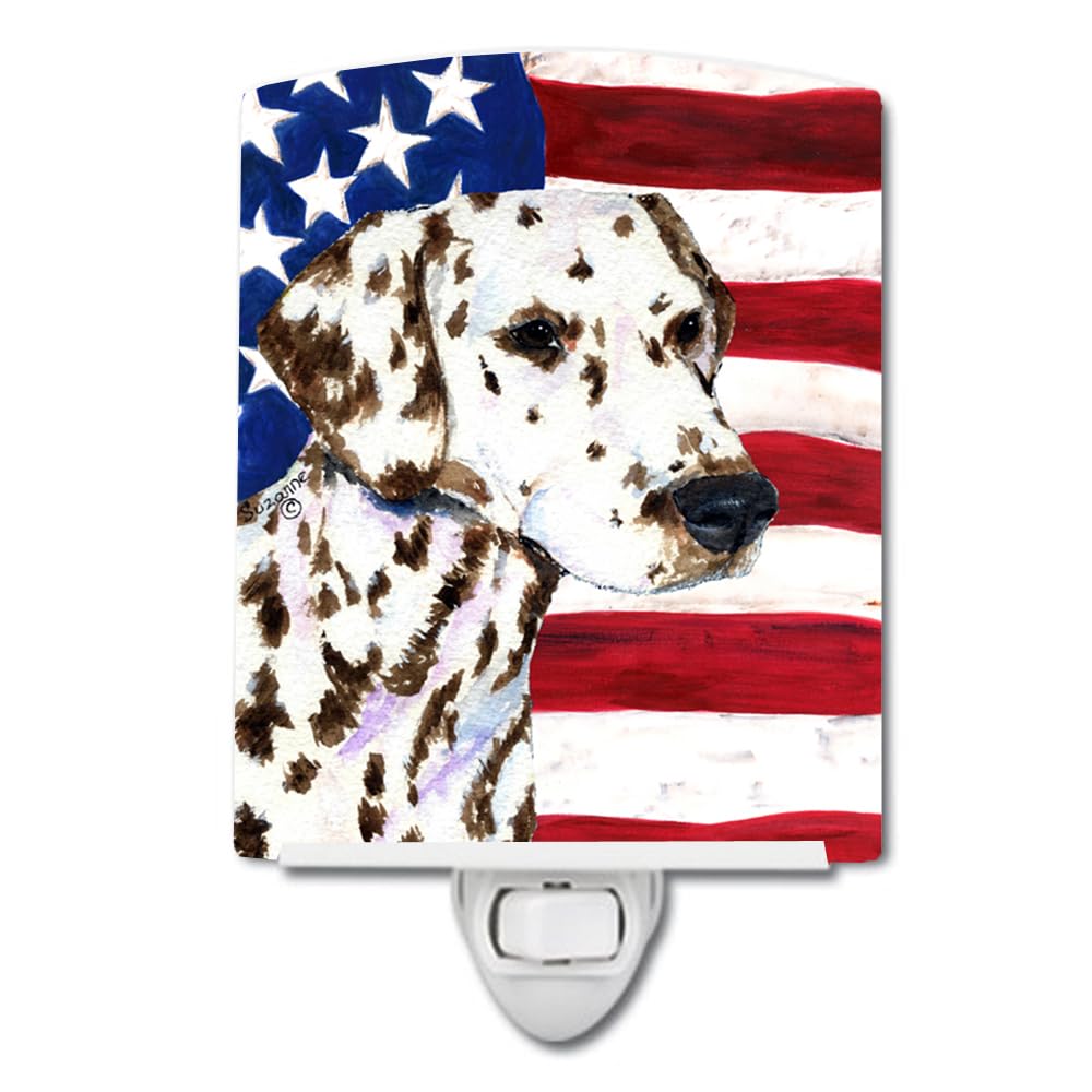 Carolines Treasures Ceramic Night Light, USA Flag with Dalmatian, 6x4x3 inches, Model SS4225CNL, Multicolor