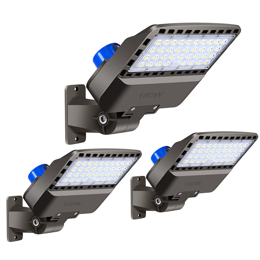 Juyace 150W LED Parking Lot Light, Dusk to Dawn, IP65 Waterproof, Wall Mount, 5000K, Brown, Model KU293C, 3 Pack