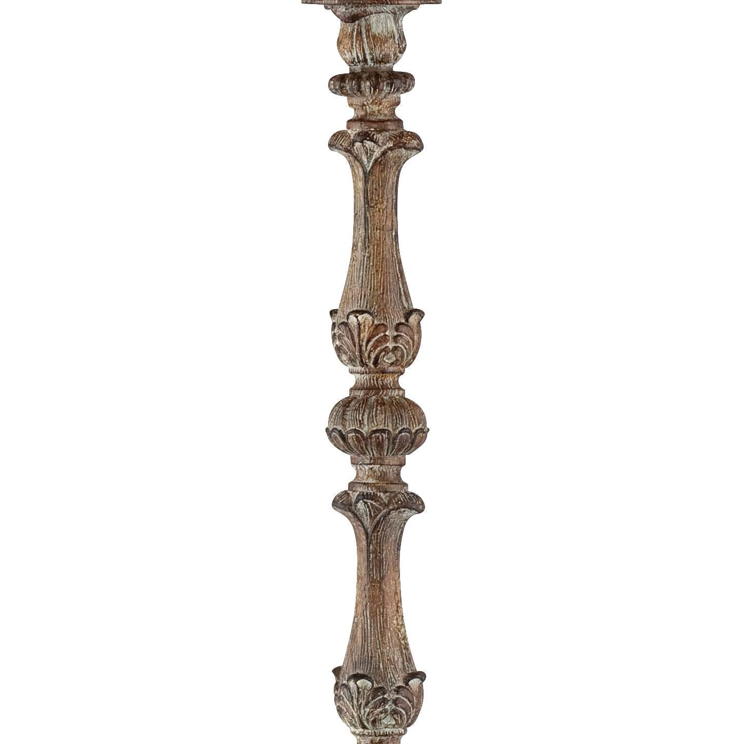 Regency Hill Rustic French Country Traditional Style Floor Lamp Standing 62'' Tall Faux Wood Antique Candlestick Beige Silk Fabr