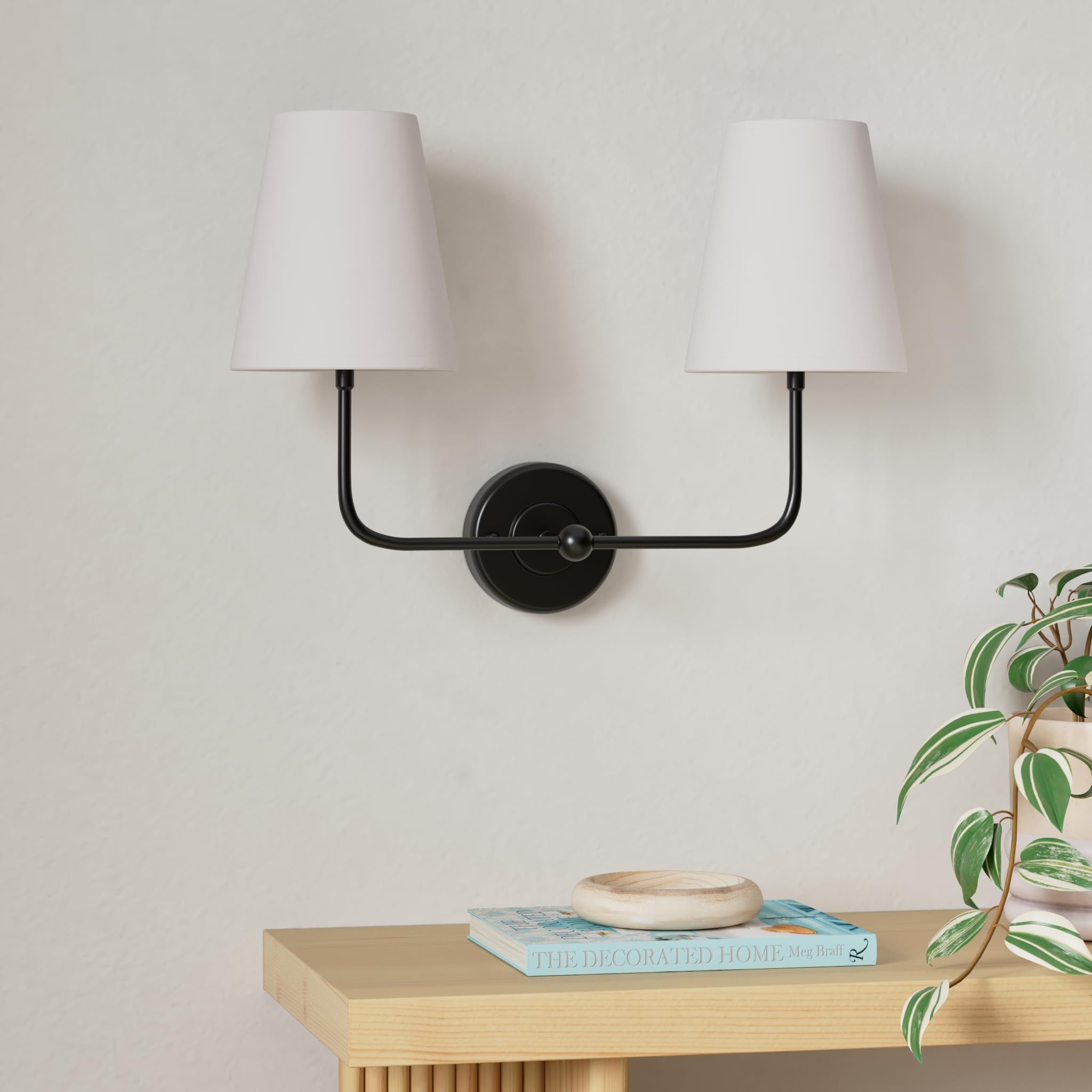TERLEENART Battery Operated Double Wall Sconce, 2-Lights, Remote Control, Dimmable, Black, Model TER-701-01-DP