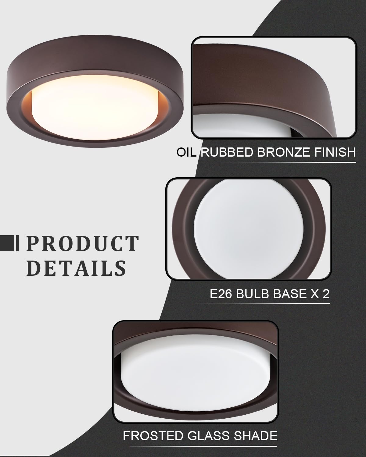 MIAOMEIO 13 Inch Flush Mount Ceiling Light, Oil Rubbed Bronze, Metal & Glass, Model CL22035