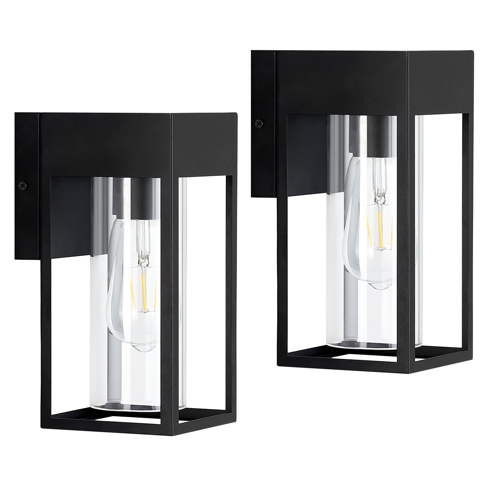 DAKAFUL 2-Pack Outdoor Wall Light Fixture, Exterior Porch Sconces Wall Mounted Lighting with E26 Sockets & Glass Shades, Modern 
